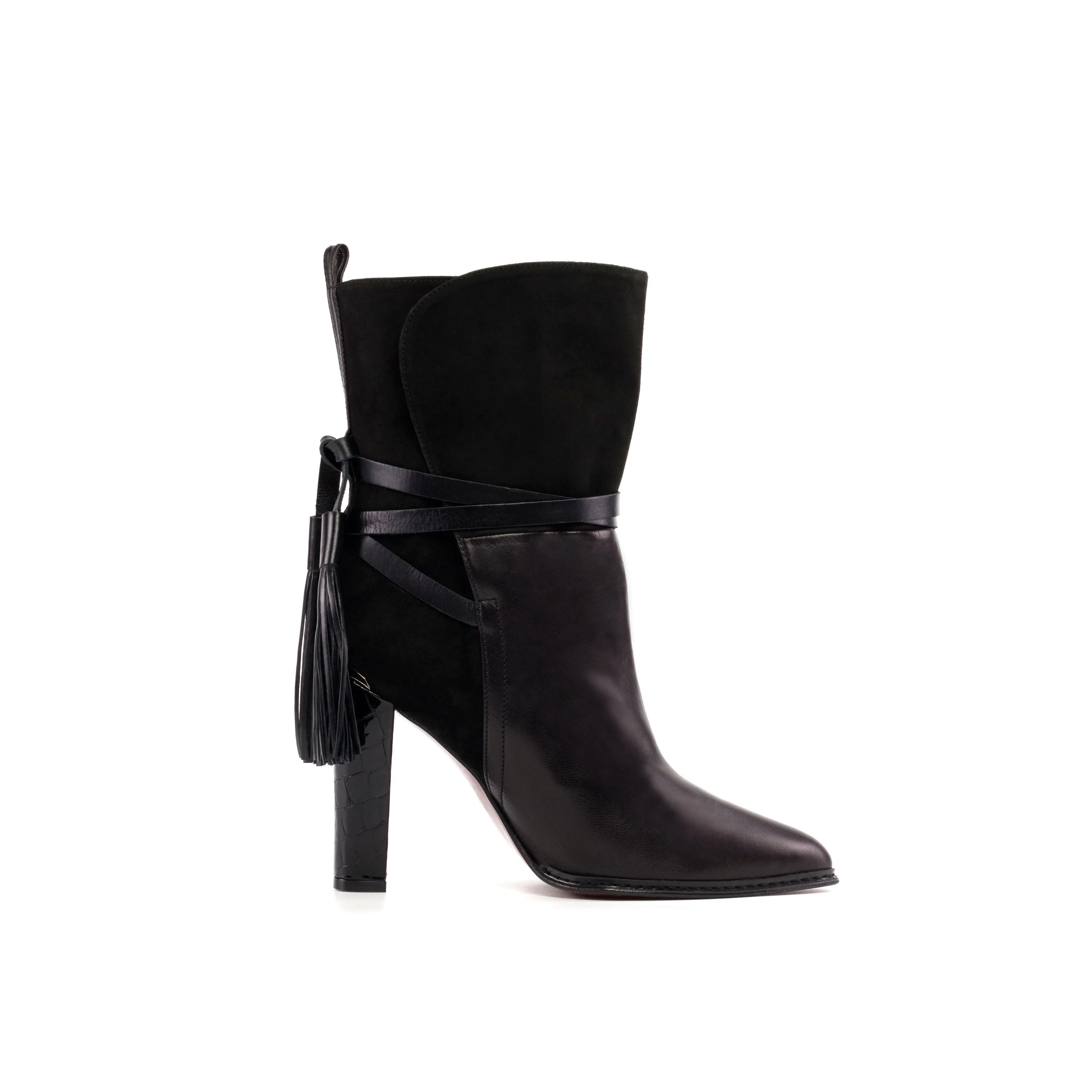 Black leather and suede heeled boot from Donna Lyon High Heel Booties II collection