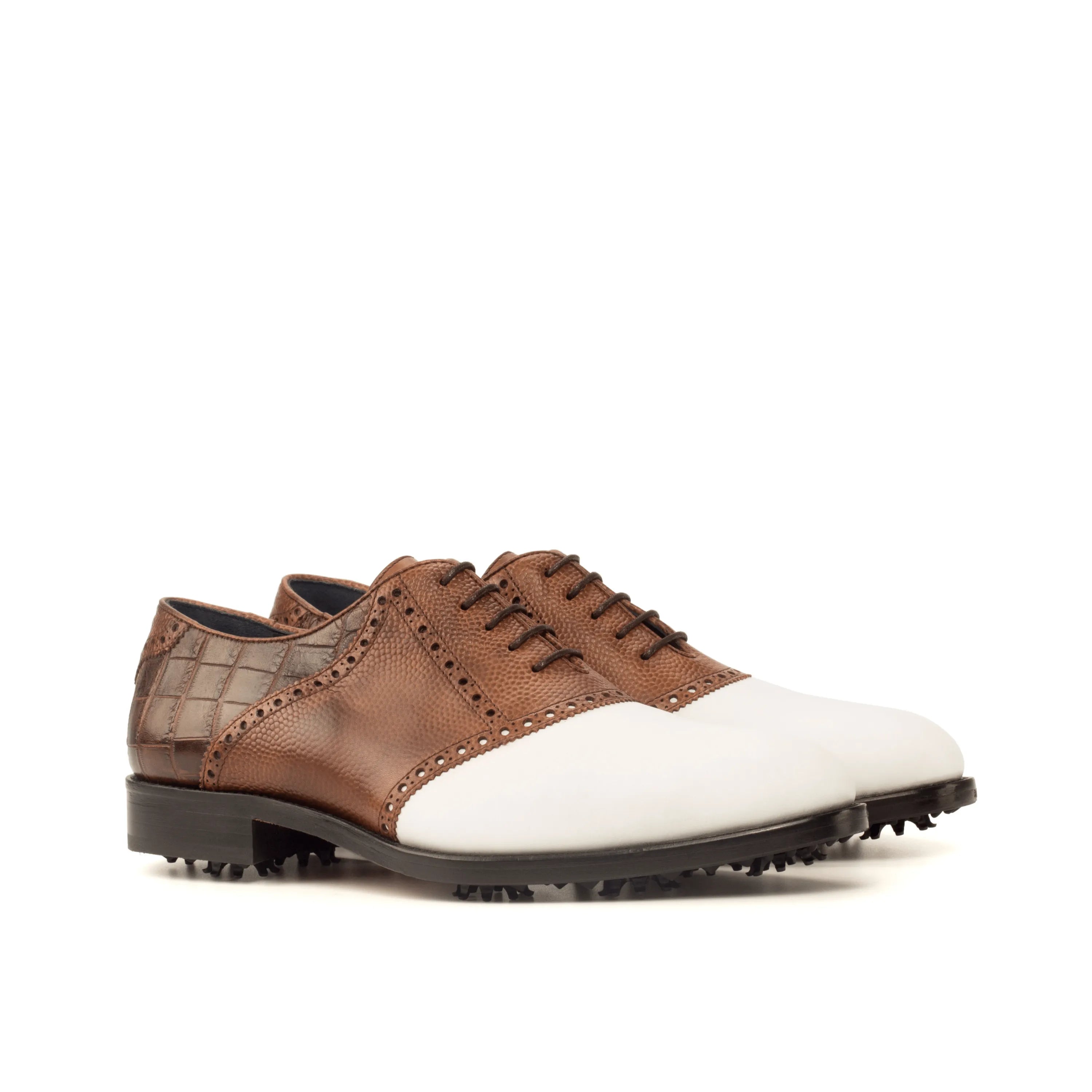 Brown and white Dopud saddle golf shoes designed for style and performance