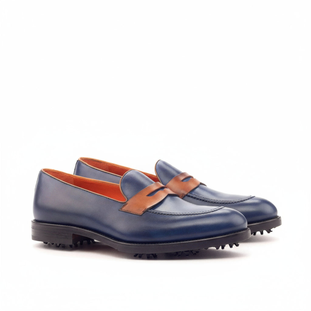 Blue and brown painted calf leather Double Eagle Loafer golf shoes for style and comfort