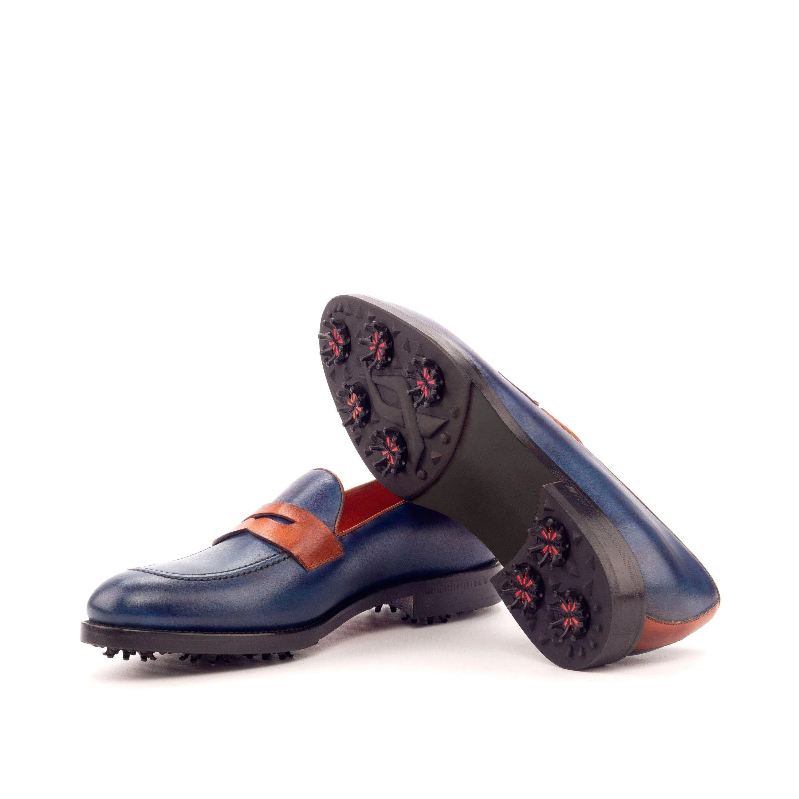 Blue leather Double Eagle Loafer Golf Shoes featuring painted calf design