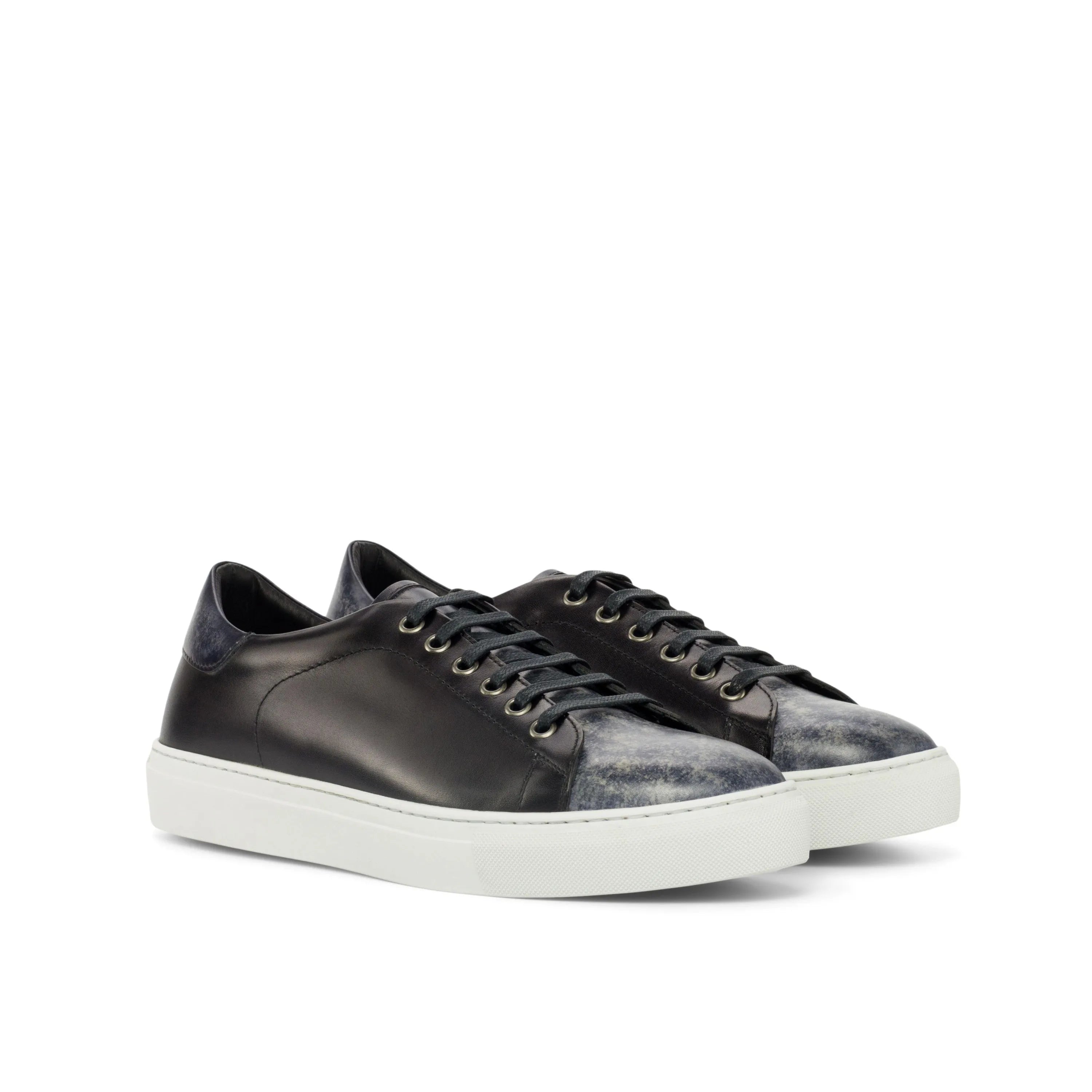 Black leather DTT3 Trainer Patina Sneakers with white soles for a stylish look