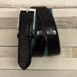 Black crocodile-patterned leather Duran Croc Hampton Belt with silver buckle