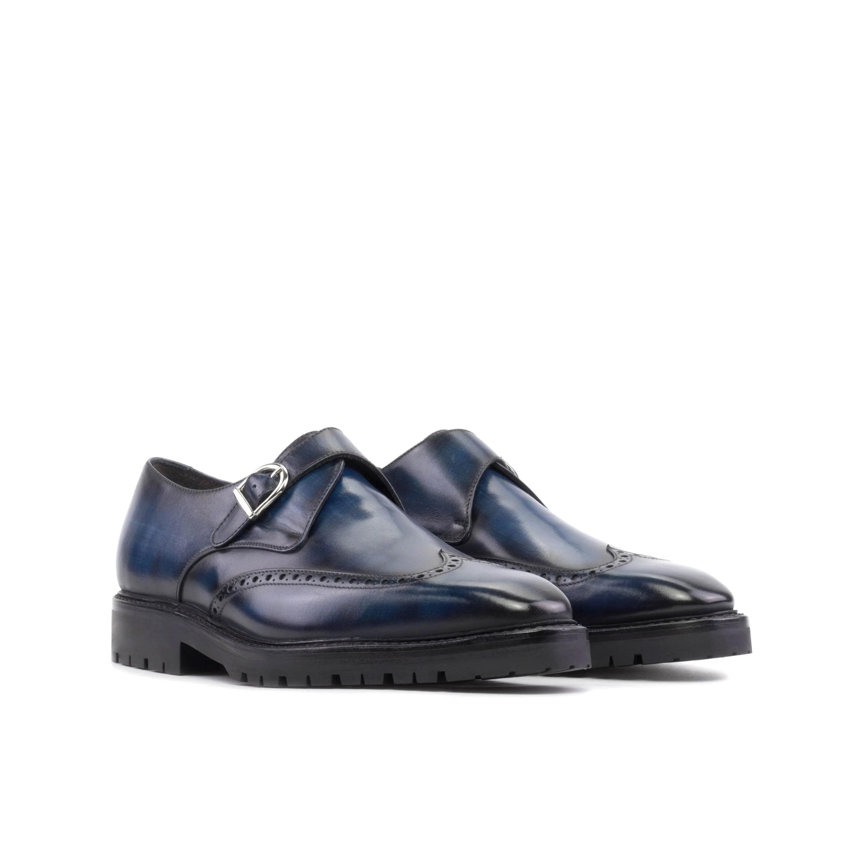 Blue leather Dyno Patina Single Monk strap shoes for a stylish fast lane look