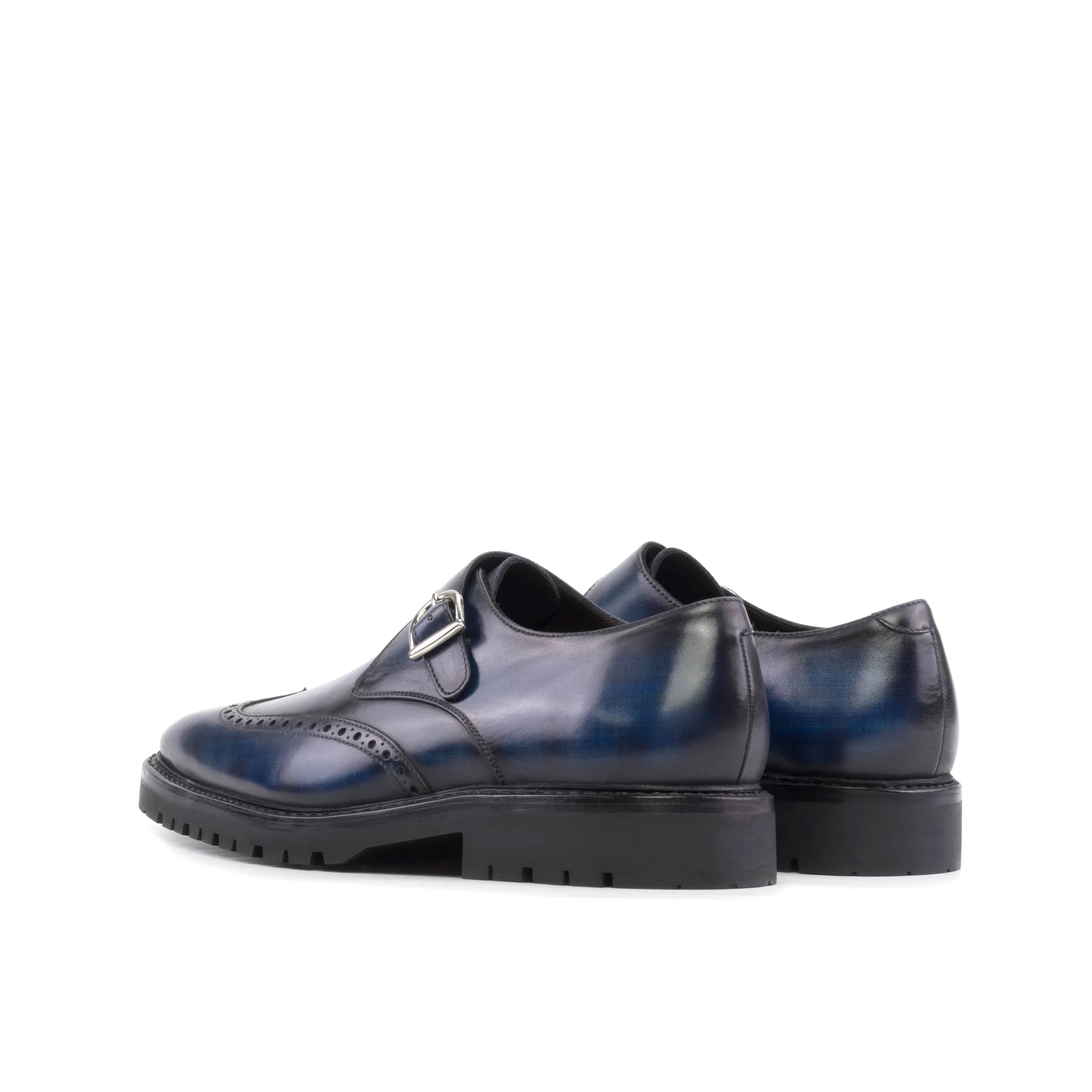 Blue leather Dyno Patina Single Monk strap shoes in elegant design for fast lane fashion