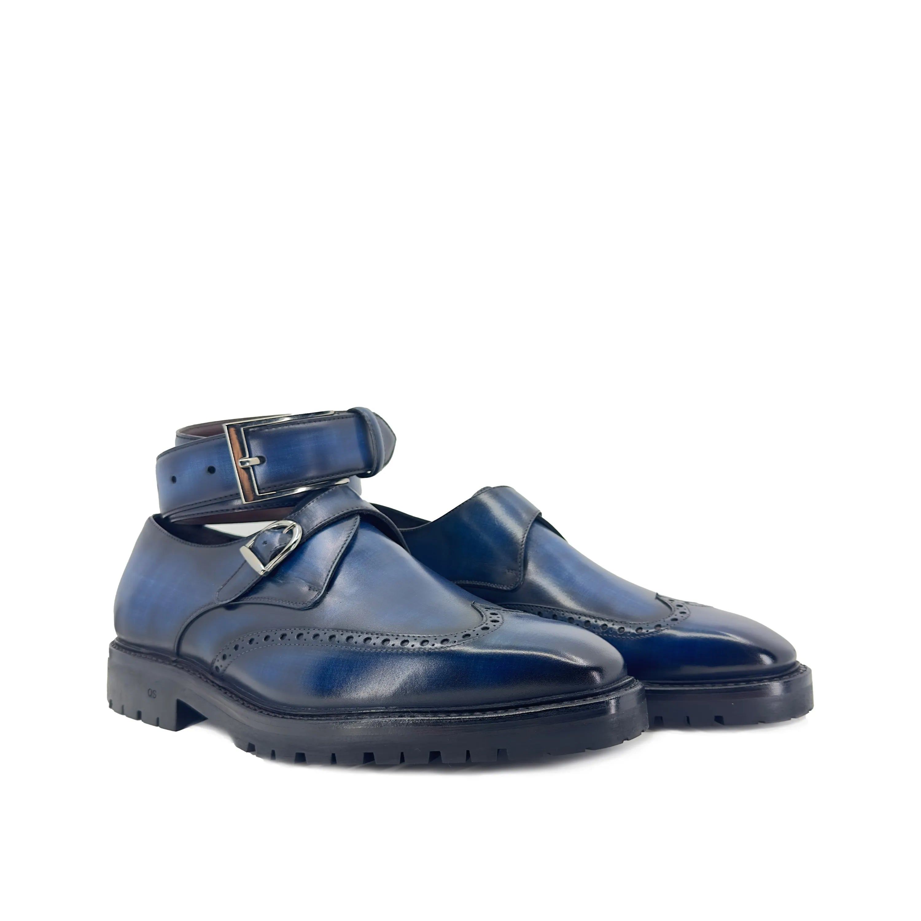 Blue leather monk strap shoes from the Dyno Patina Single collection