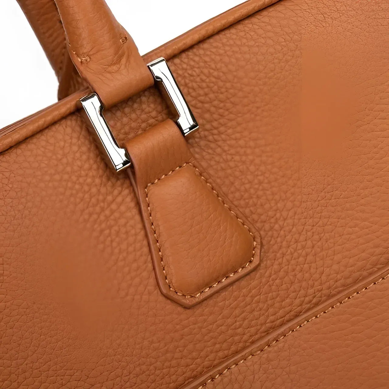 Detailed view of textured brown leather on the Elandro Satchel Briefcase