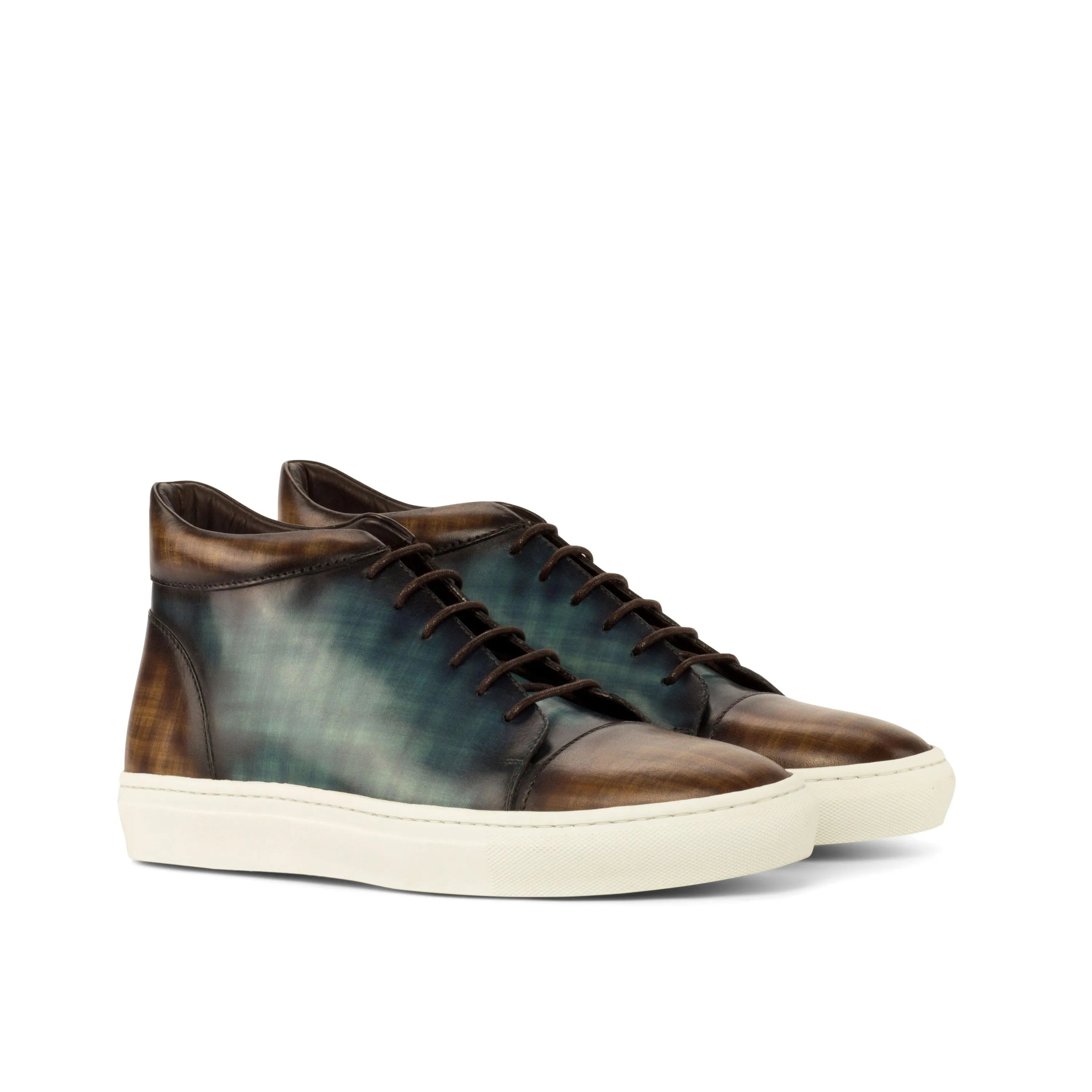 Brown and blue leather Elano Patina high top sneakers II with stylish design