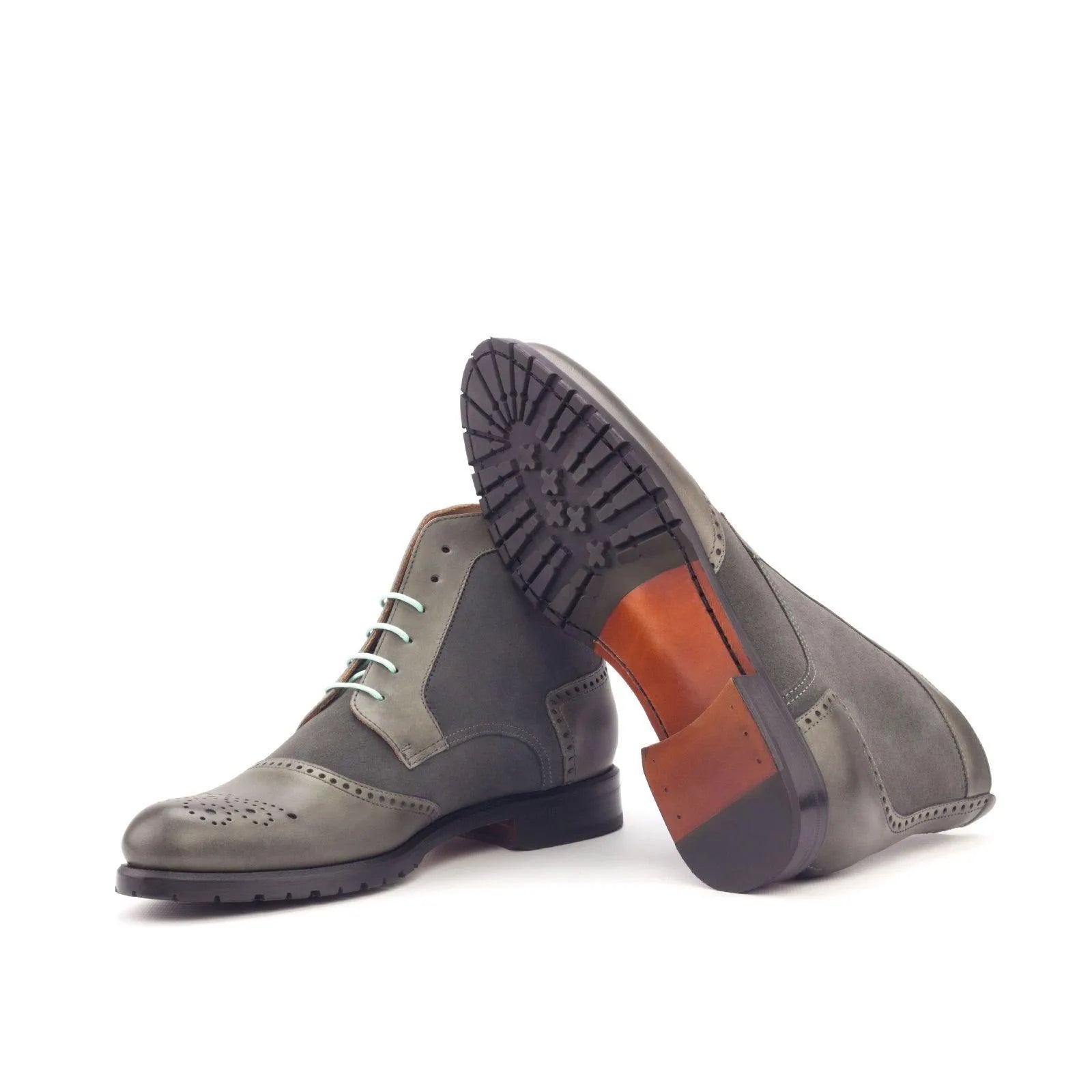 Gray leather wingtip boots from the Elizabeth Ladies Brogue collection for stylish footwear