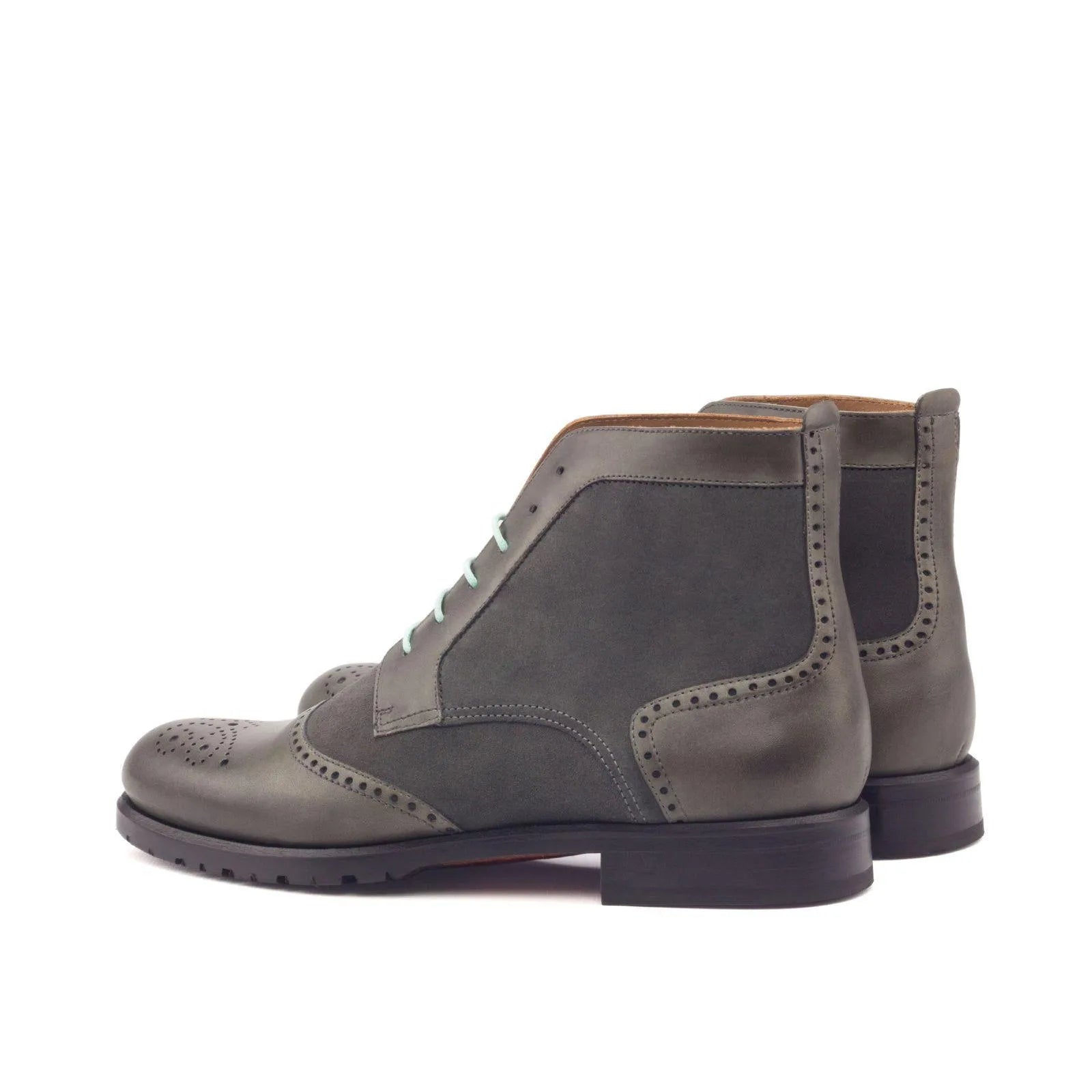Gray leather wingtip boots from the Elizabeth Ladies Brogue collection, stylish ladies brogue boots