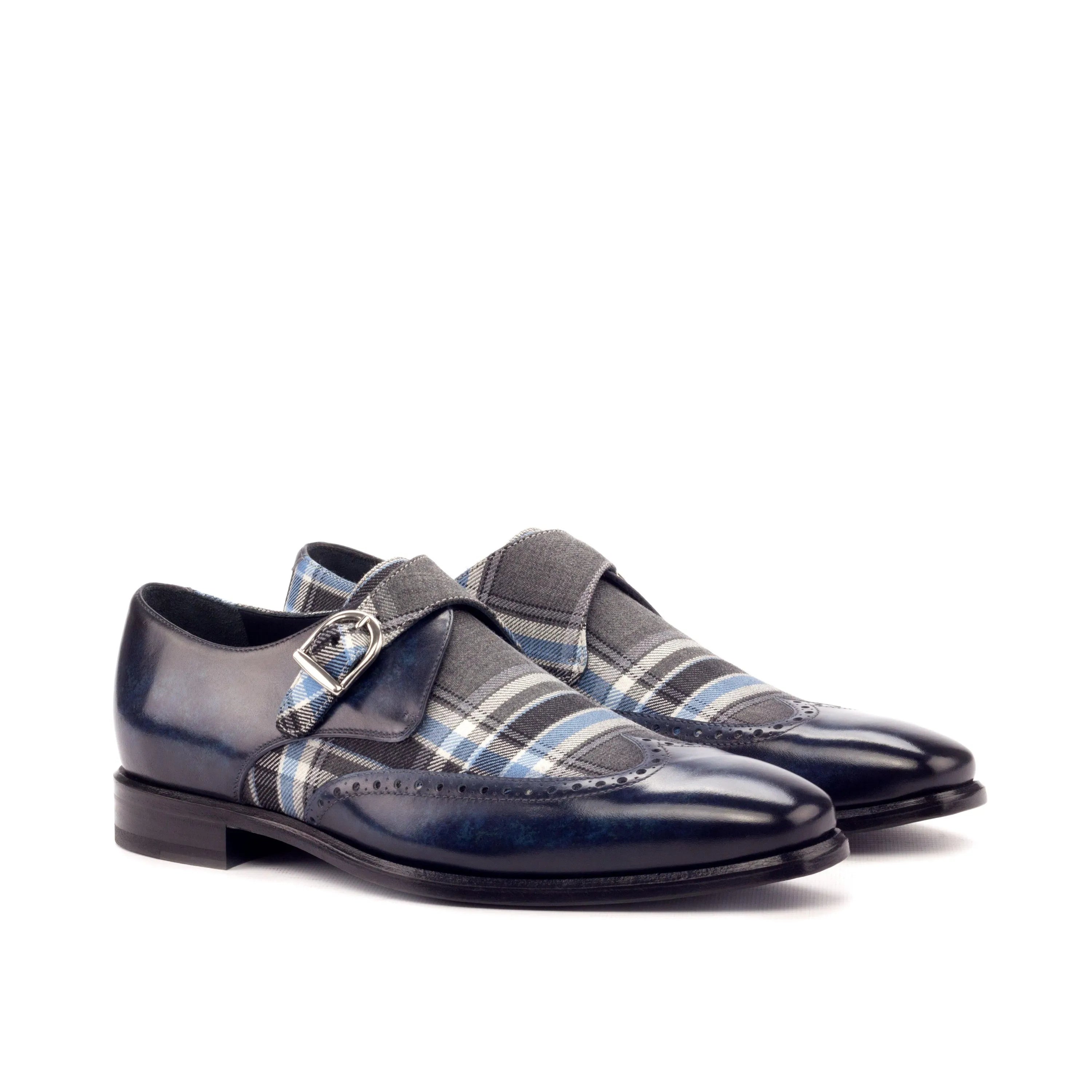 Pair of Empire Single Monk Patina shoes in a stylish plaid design