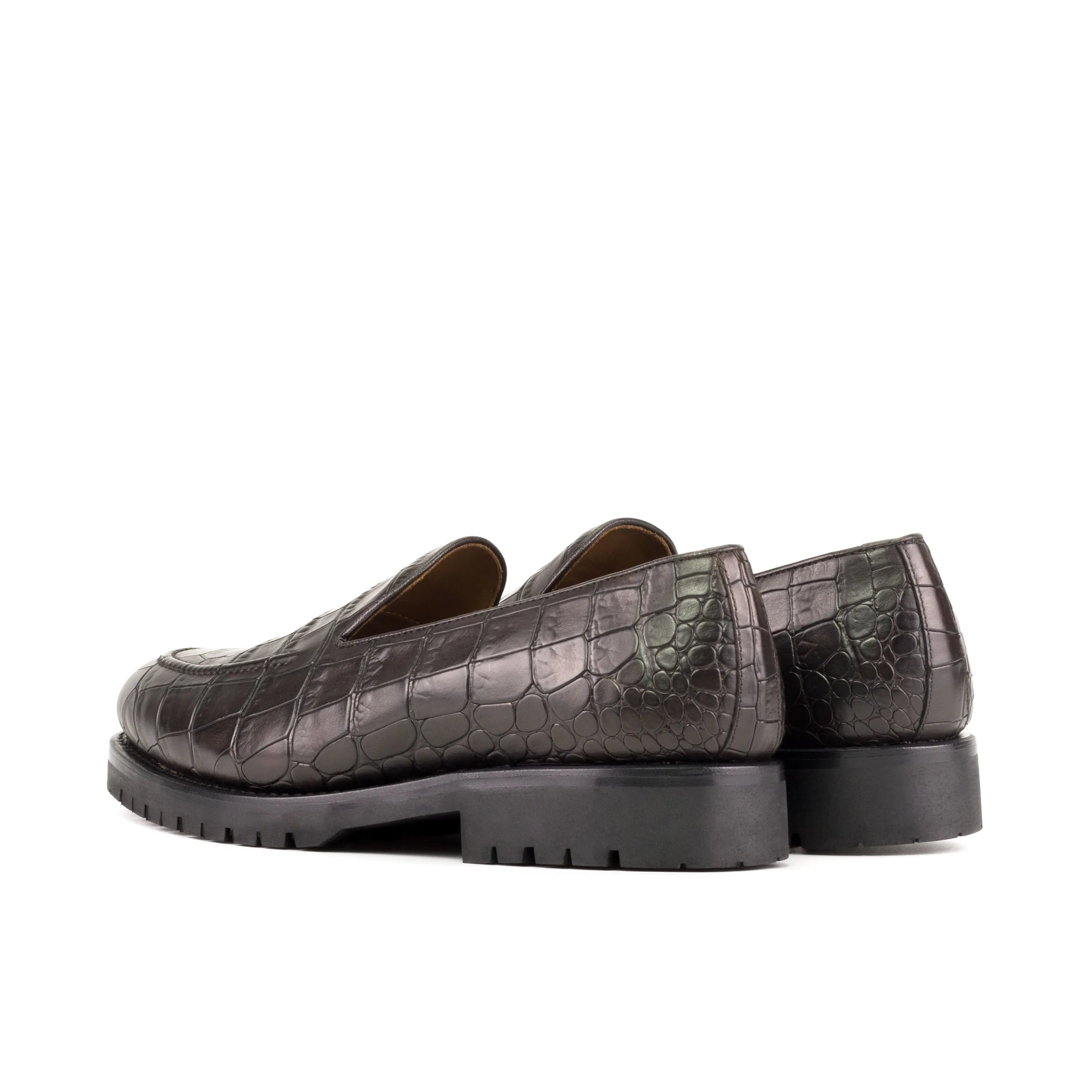 Brown crocodile-patterned leather Empress Loafers, luxury bespoke shoes for men