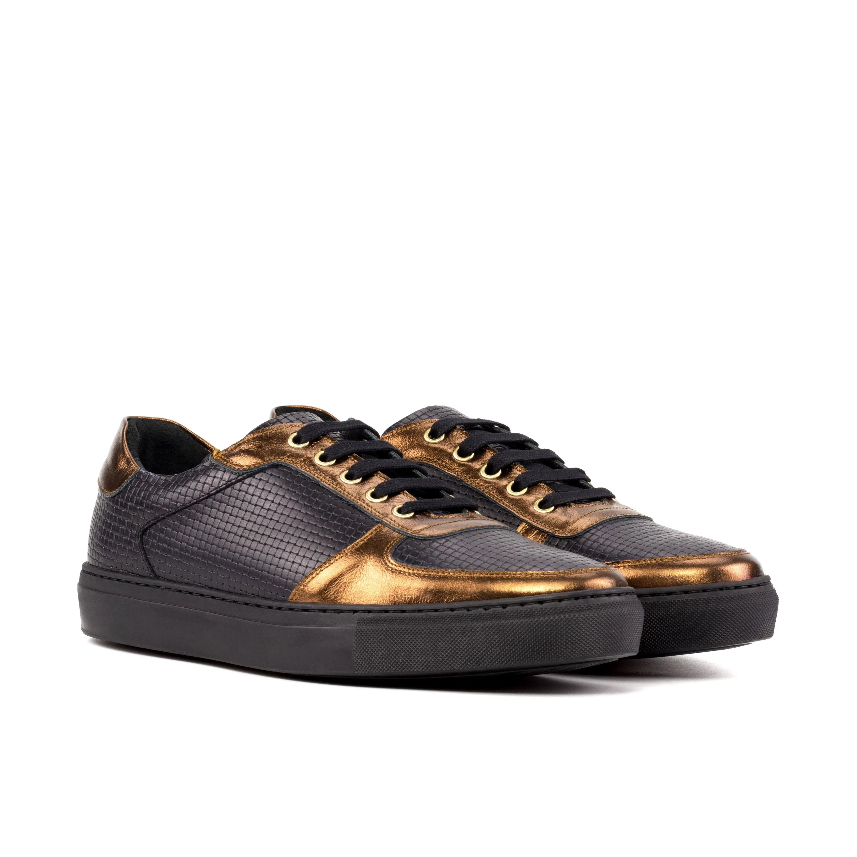 Black and bronze leather Empyr Low Top Trainer Sneakers with cupsole design
