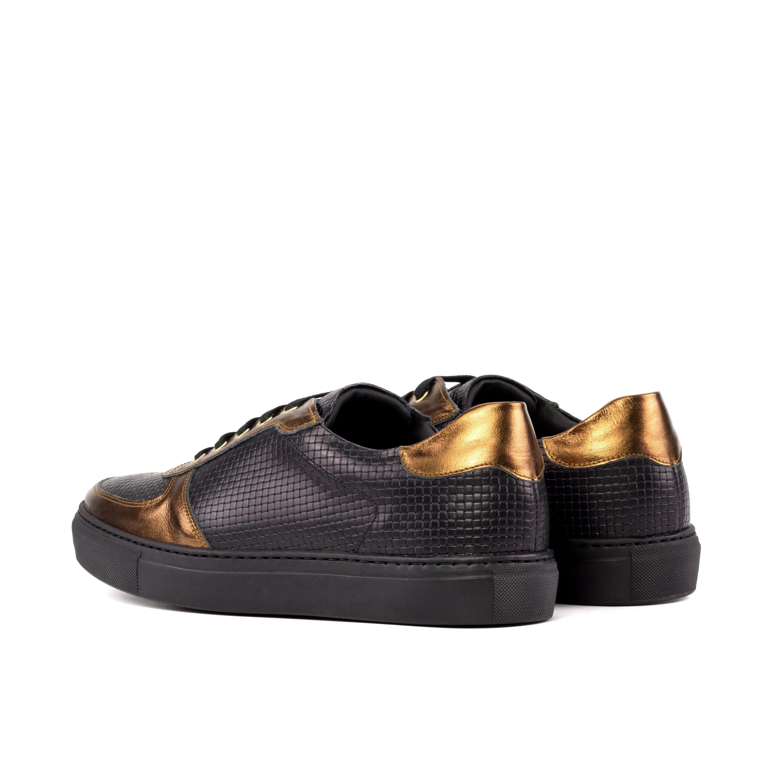 Black and gold leather Empyr Low Top Trainer Sneaker II showcasing stylish cupsole design