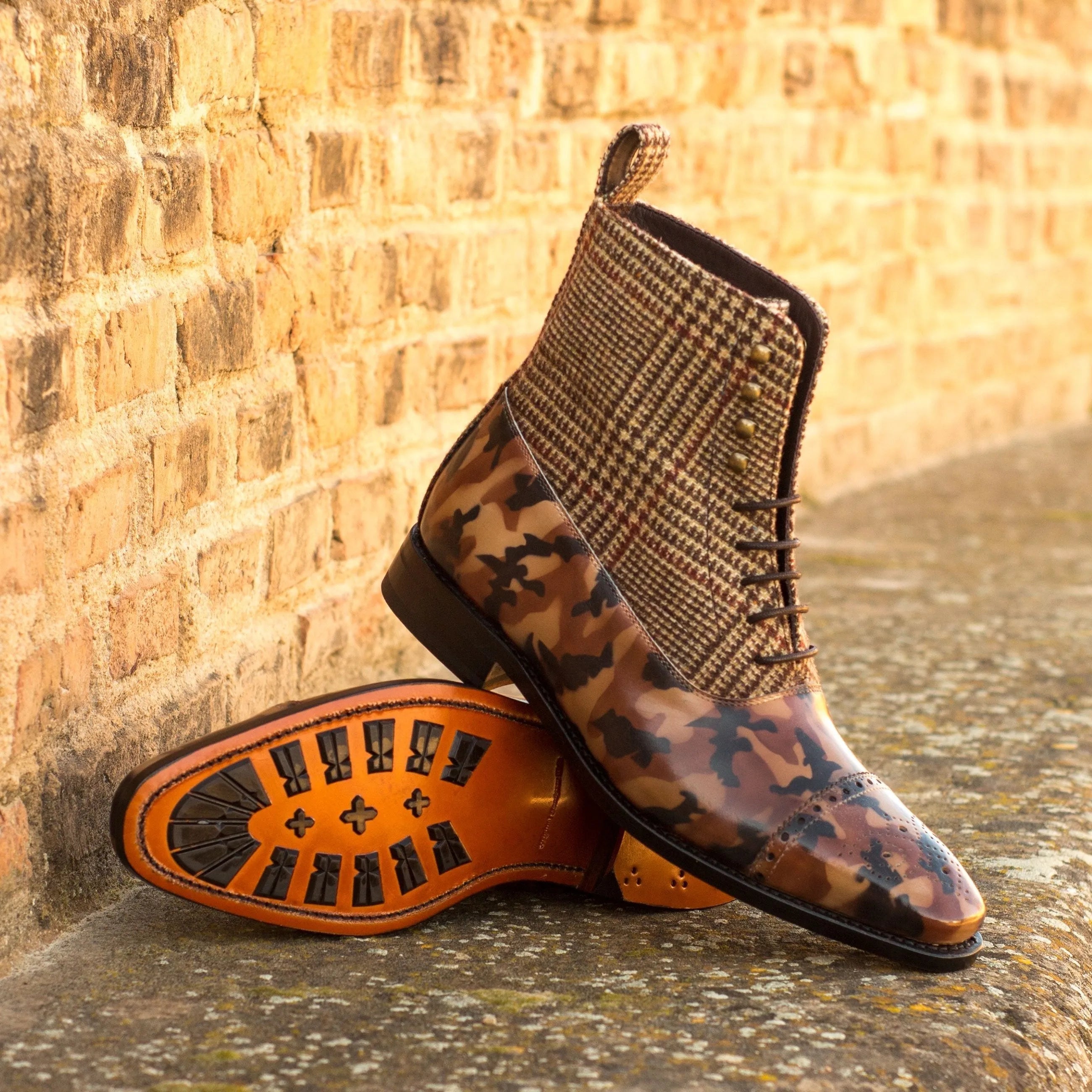 Men’s patterned leather boot, Enapay Balmoral Patina Boots for stylish elegance