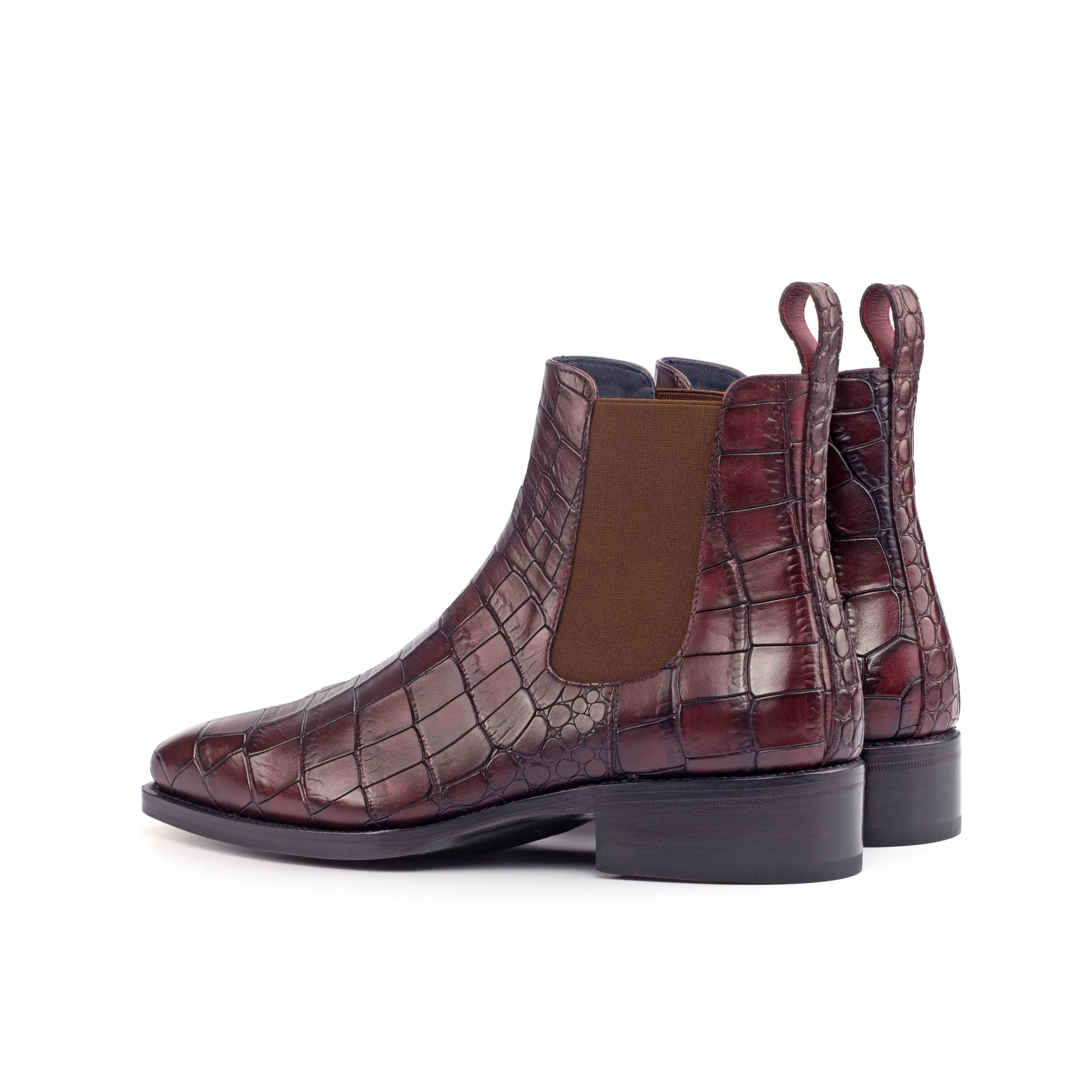 Burgundy crocodile-patterned Fabino Chelsea Boots showcasing elegance and style