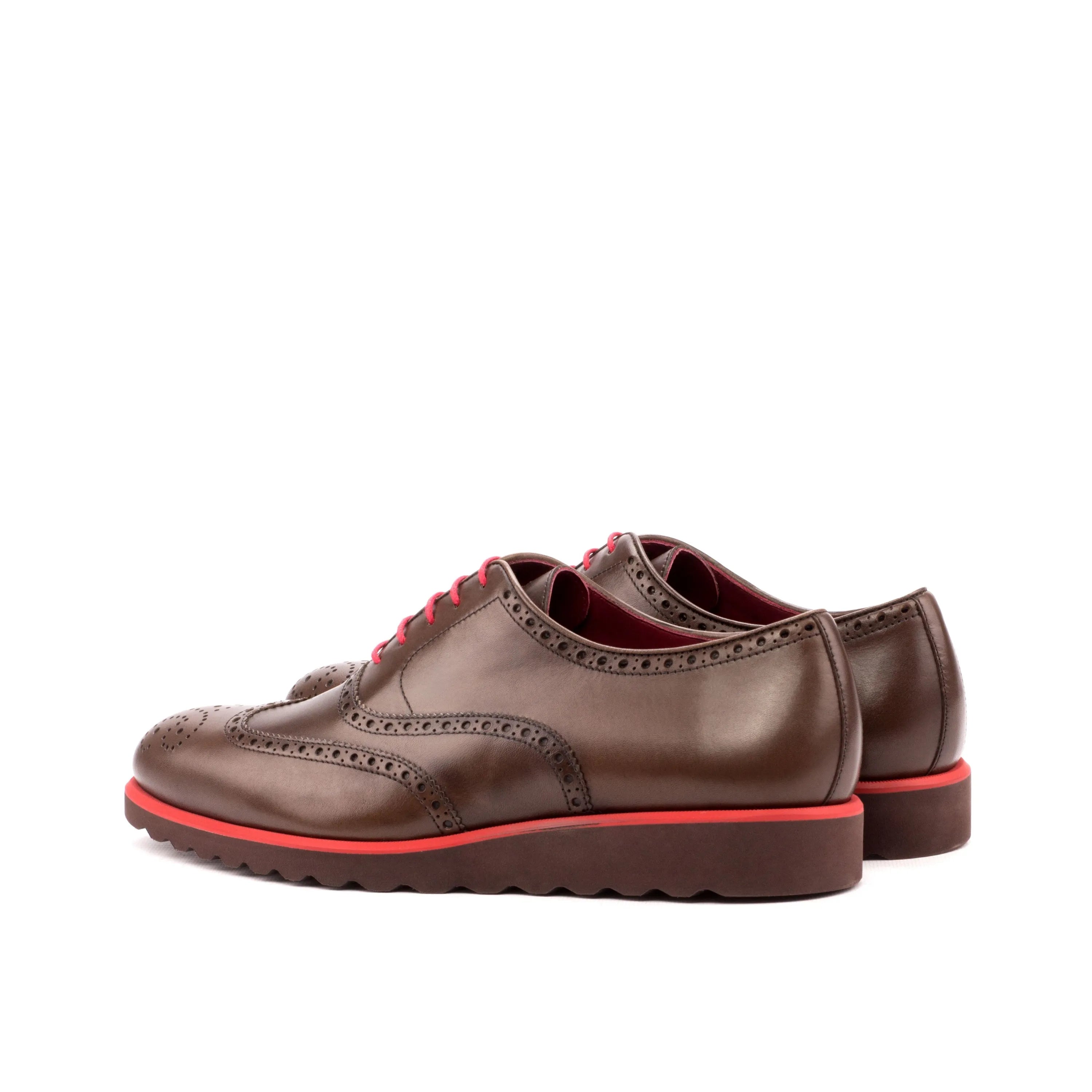 Brown leather wingtip blucher shoes with red accents from Fabuis Full Brogue Shoes