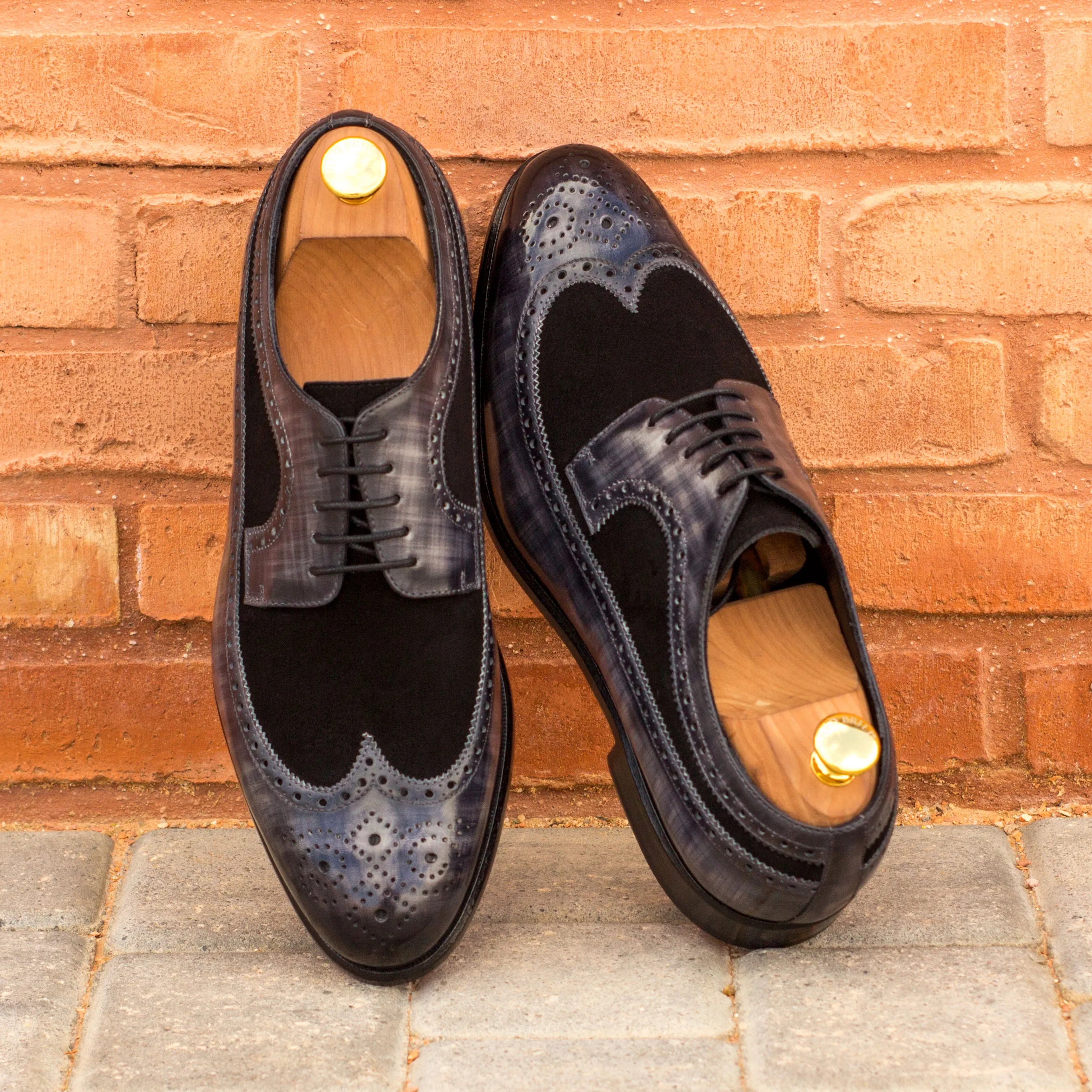 Two-toned Wingtip Dress Shoes - Faizel Longwing Patina Blucher in elegant design