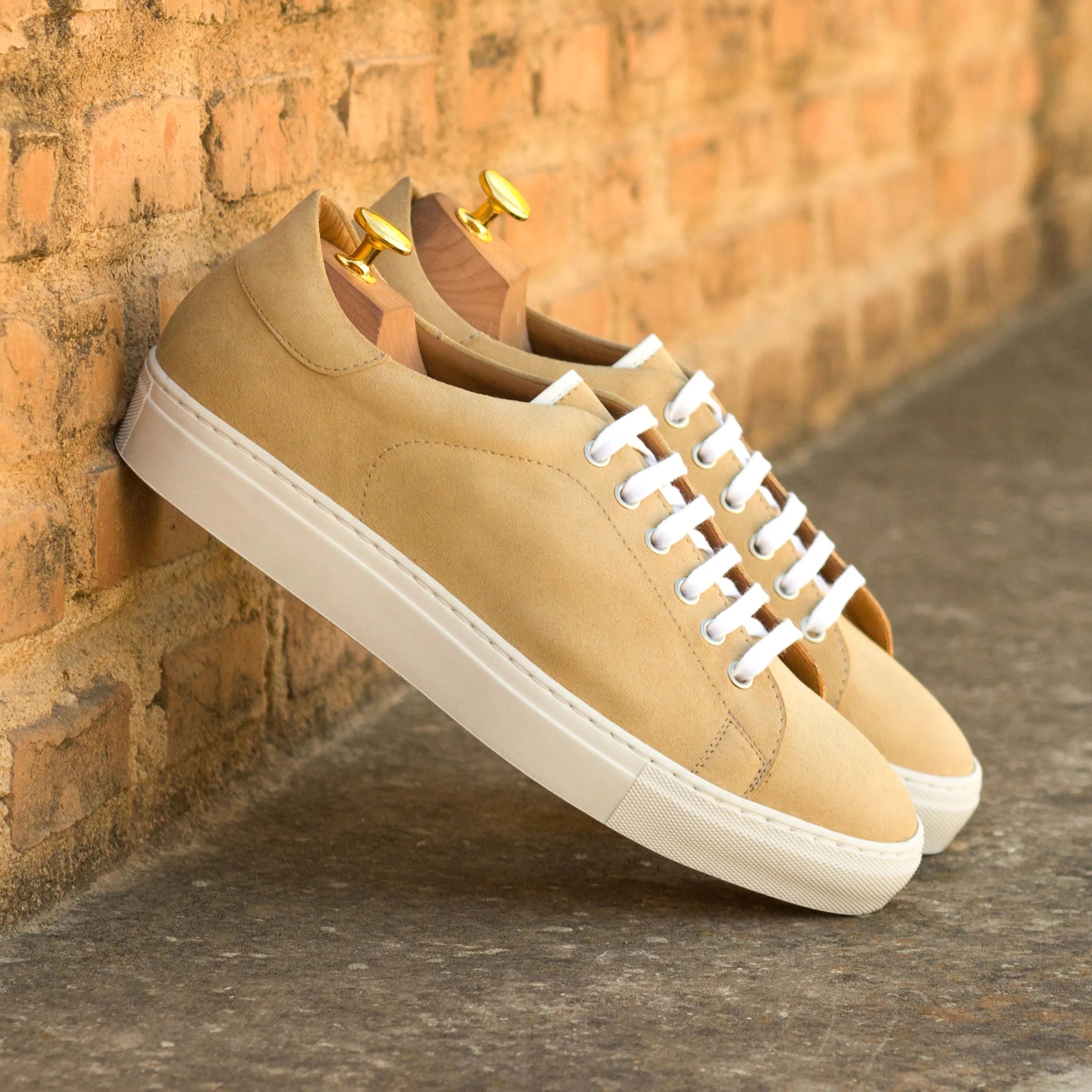 Tan leather Fan Trainer Sneakers with white cupsole for stylish casual wear