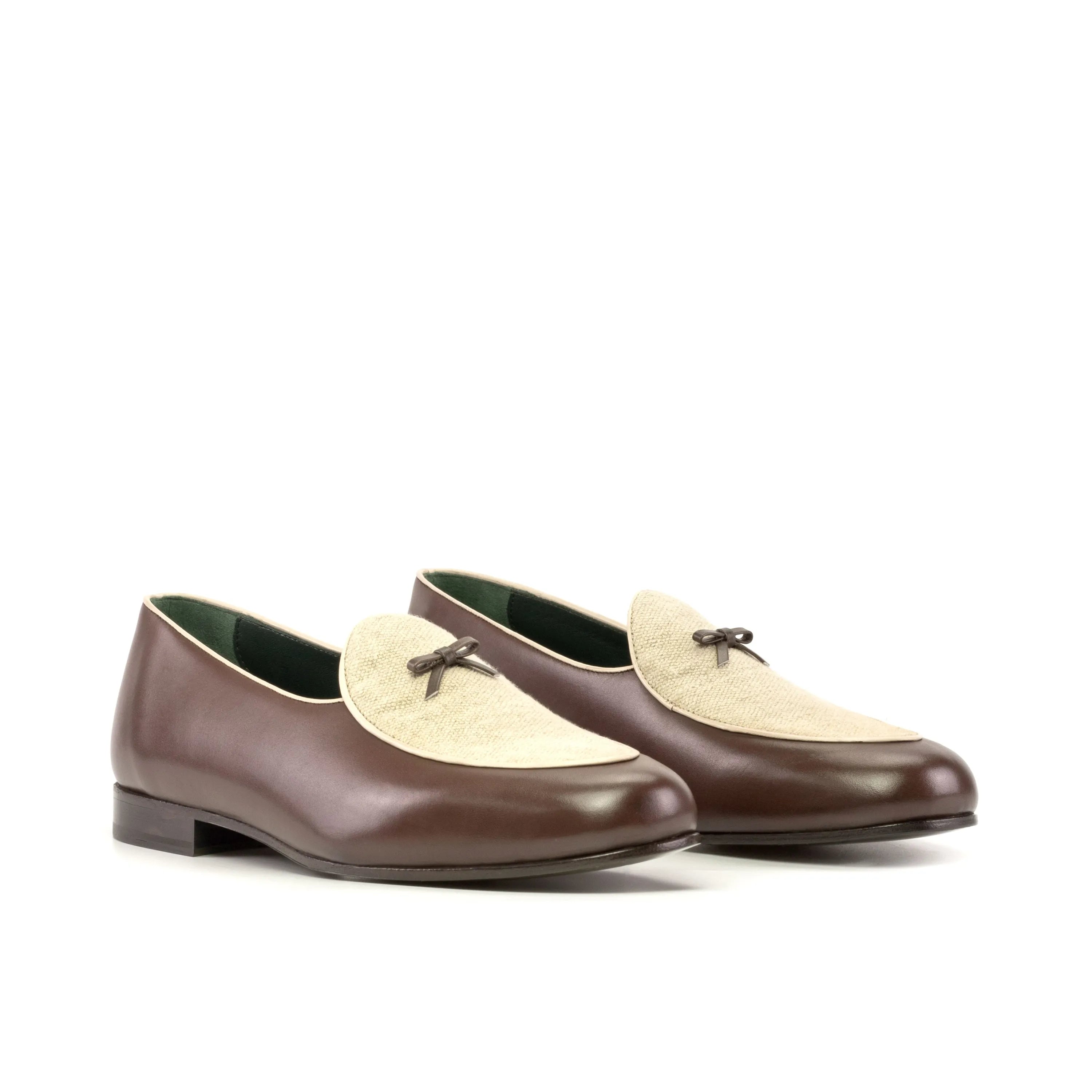 Brown leather Fardoz Belgian Slipper with beige accents, ideal for stylish comfort