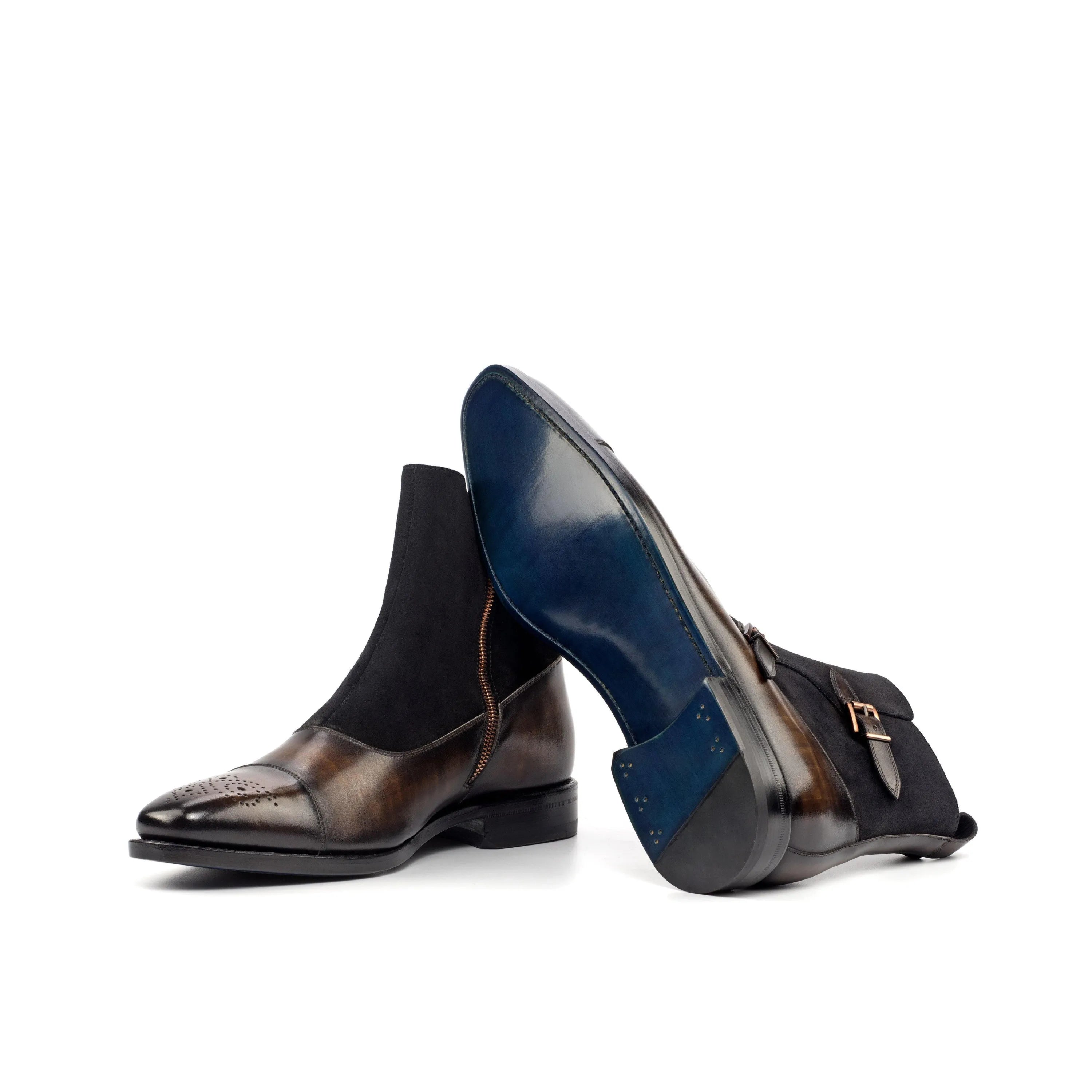 Two-tone leather and fabric Faro Octavian Patina Boots for stylish footwear choices