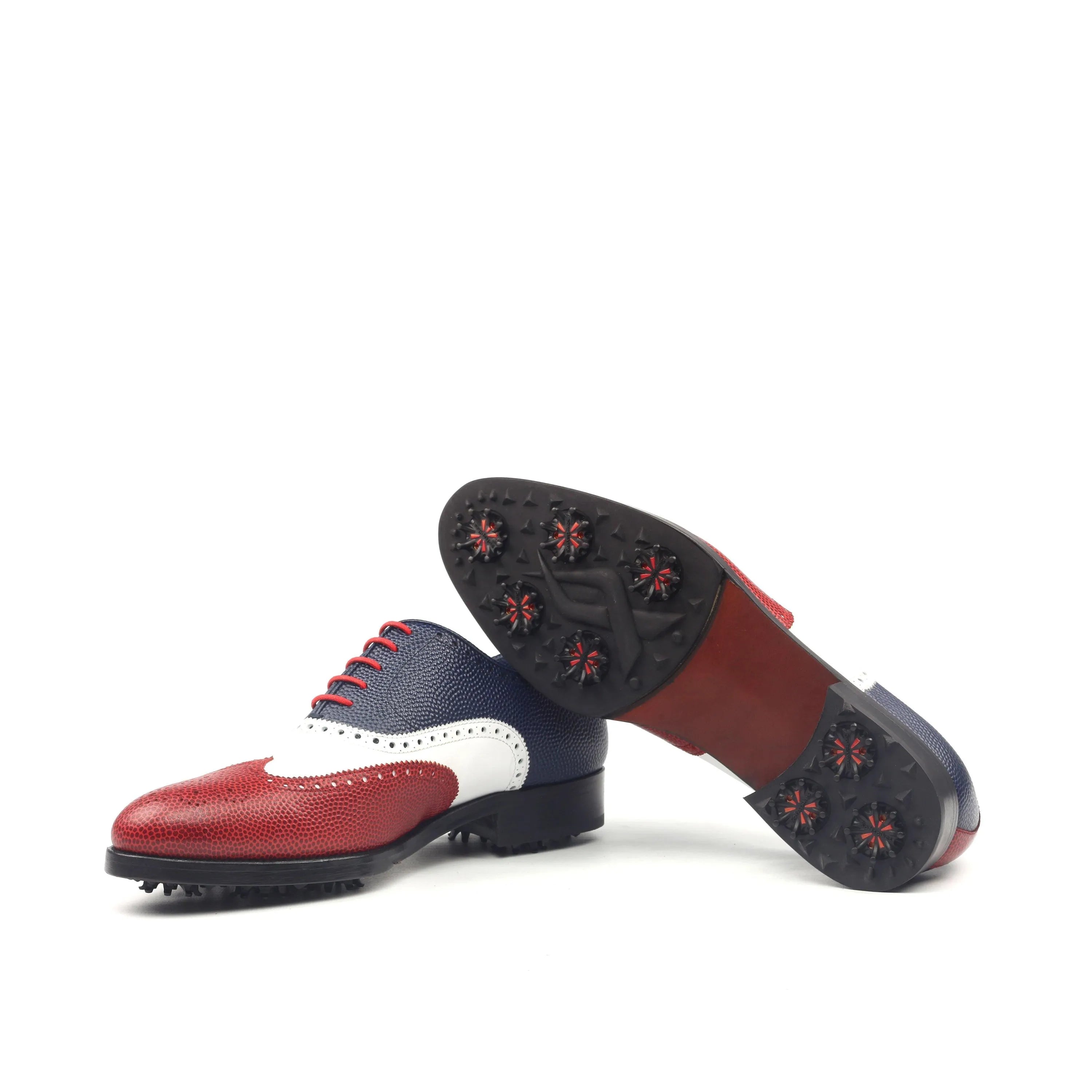 Tricolored FB Full Brogue golf shoes, perfect saddle golf shoes for stylish players