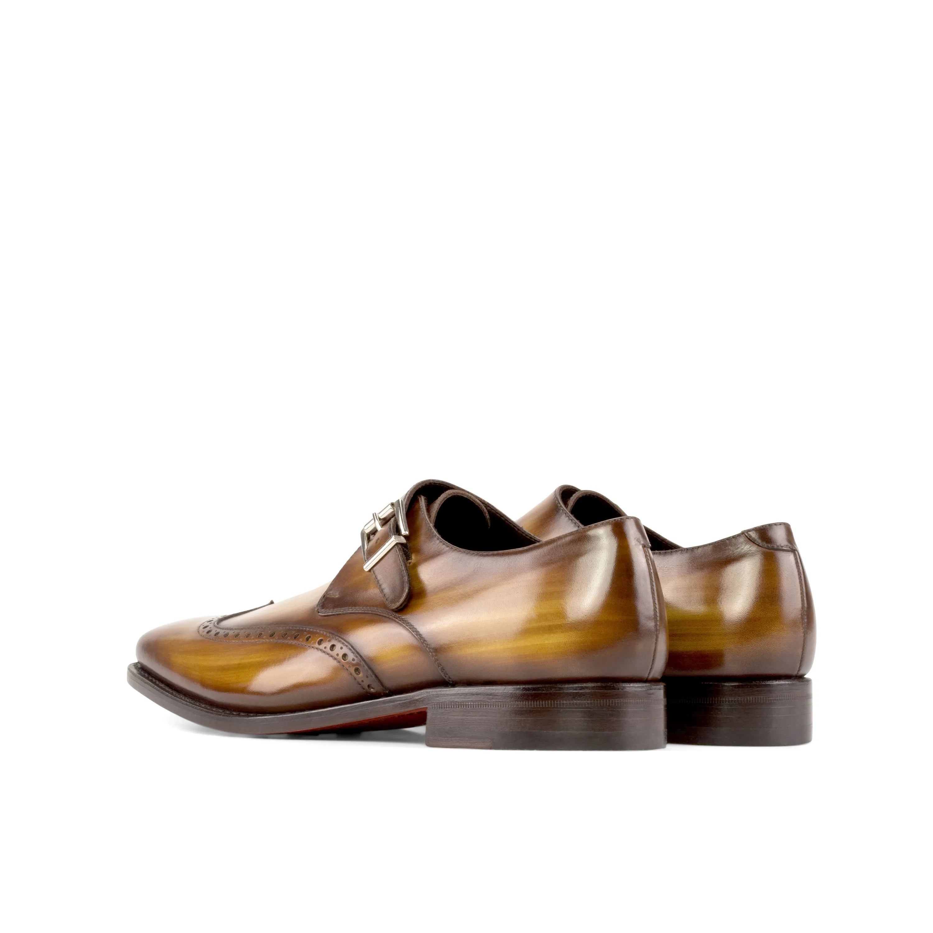 Brown leather monk strap shoes from the Fisher Patina Single Monk collection