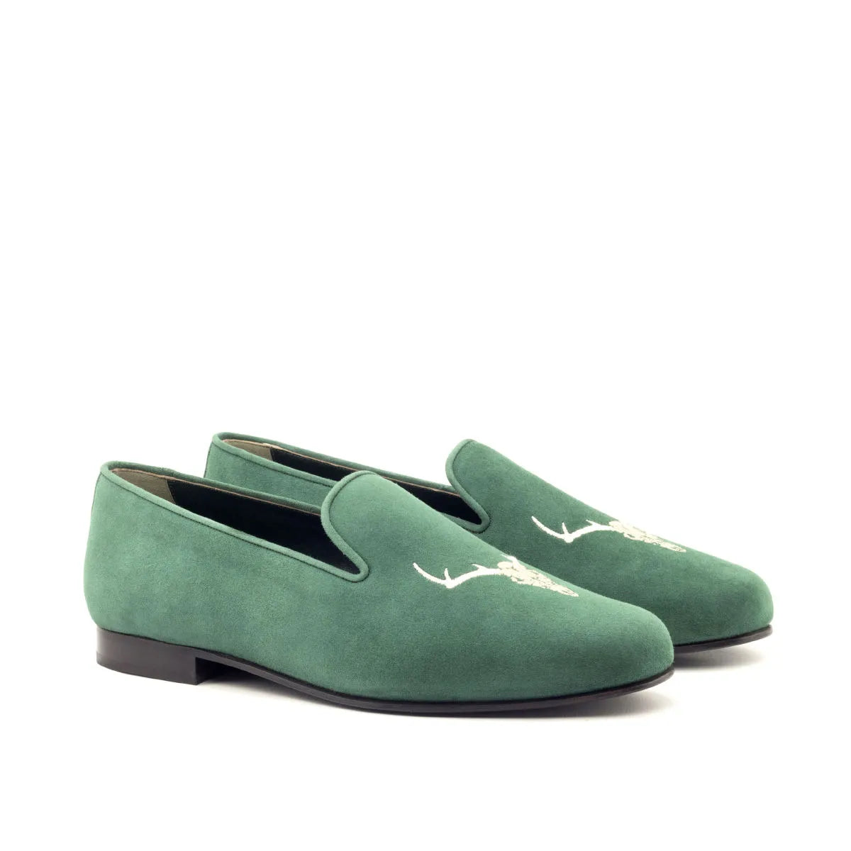 Green suede loafers with deer embroidery from Forst Wellington Slip On II collection
