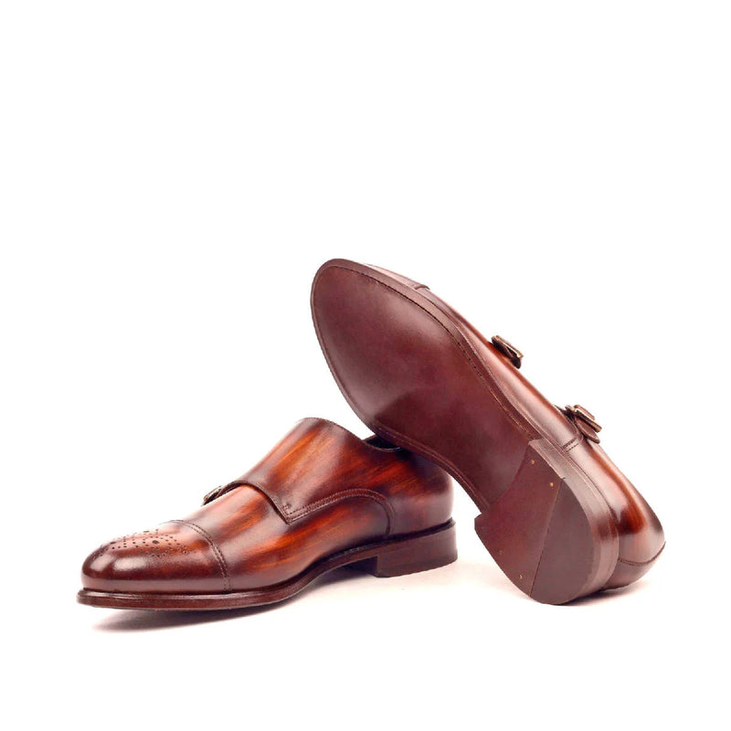 Frango Patina Double Monk: Classic brown leather patina double monk shoes