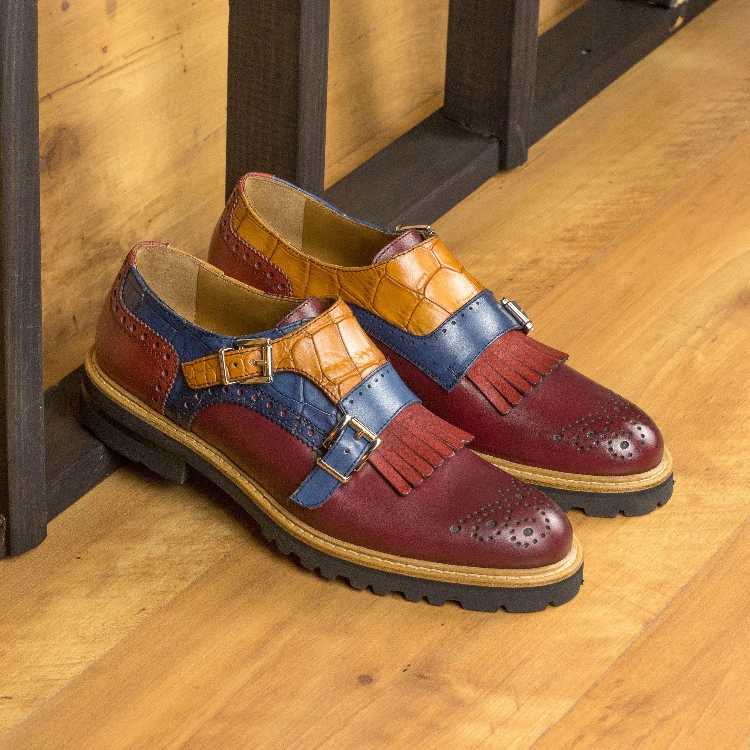 Colorful leather monk strap shoes from Franka Kiltie unisex collection