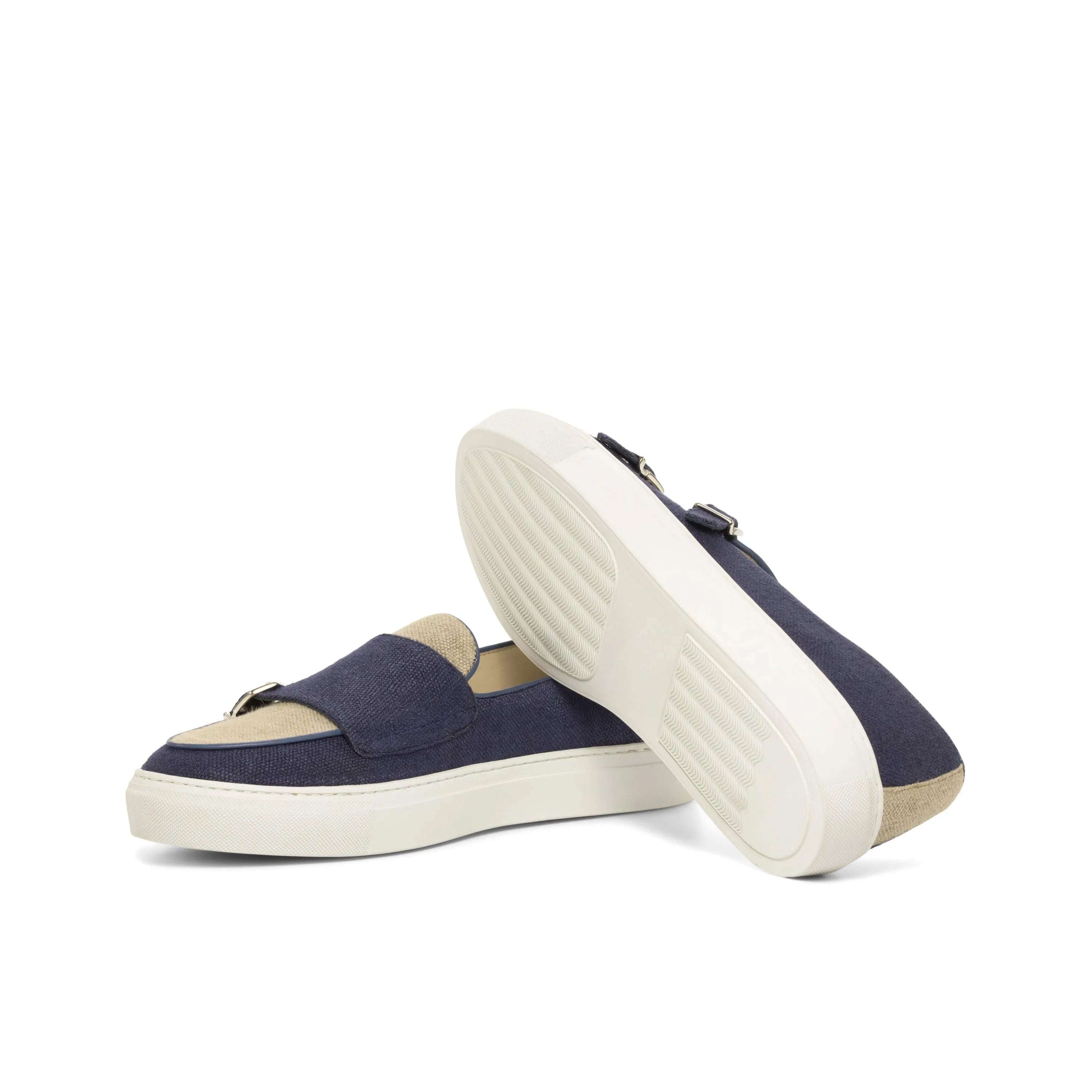 Navy and beige Fridays monk sneaker showcasing stylish casual footwear design