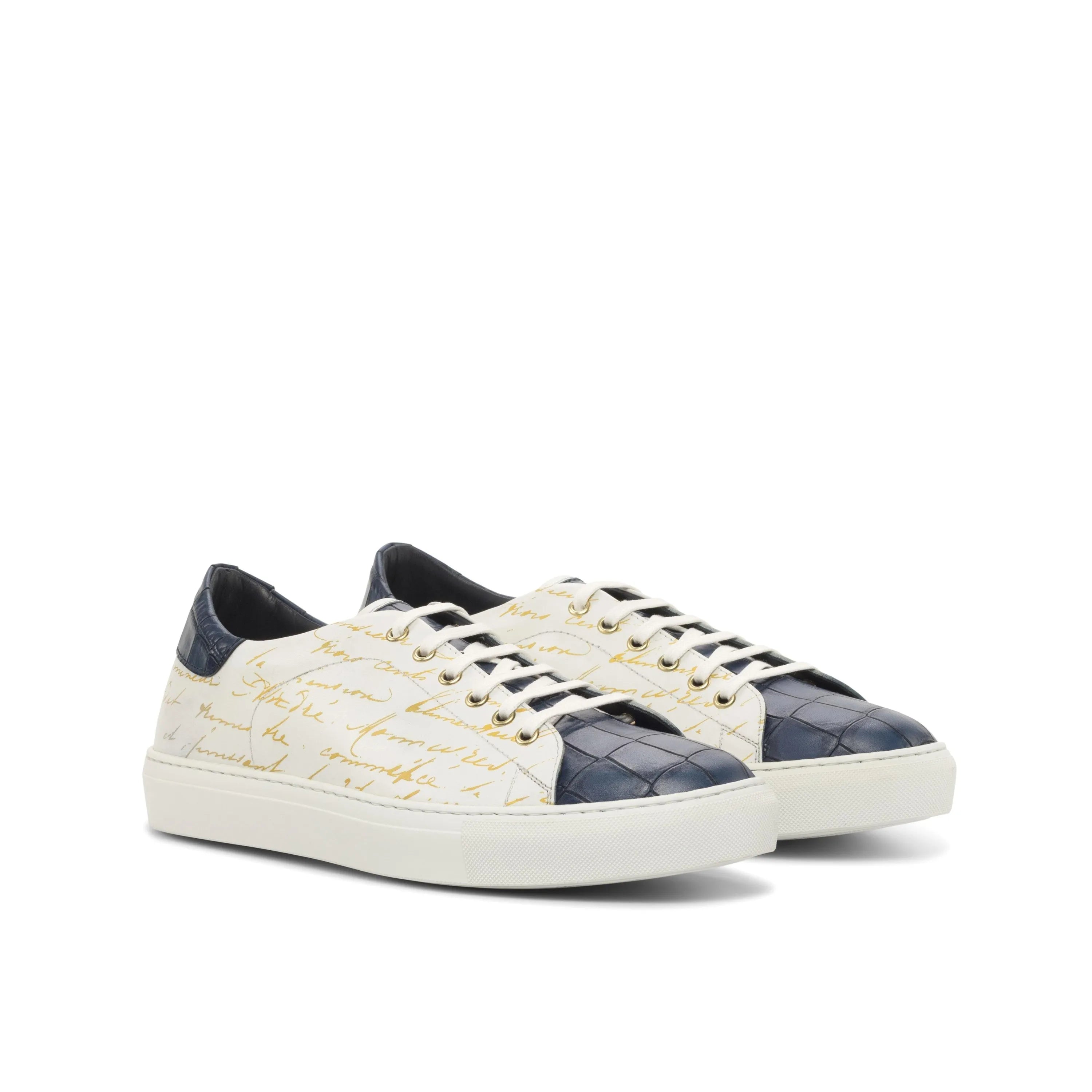 Stylish blue and white patterned Frost Trainer Sneaker with cupsole design