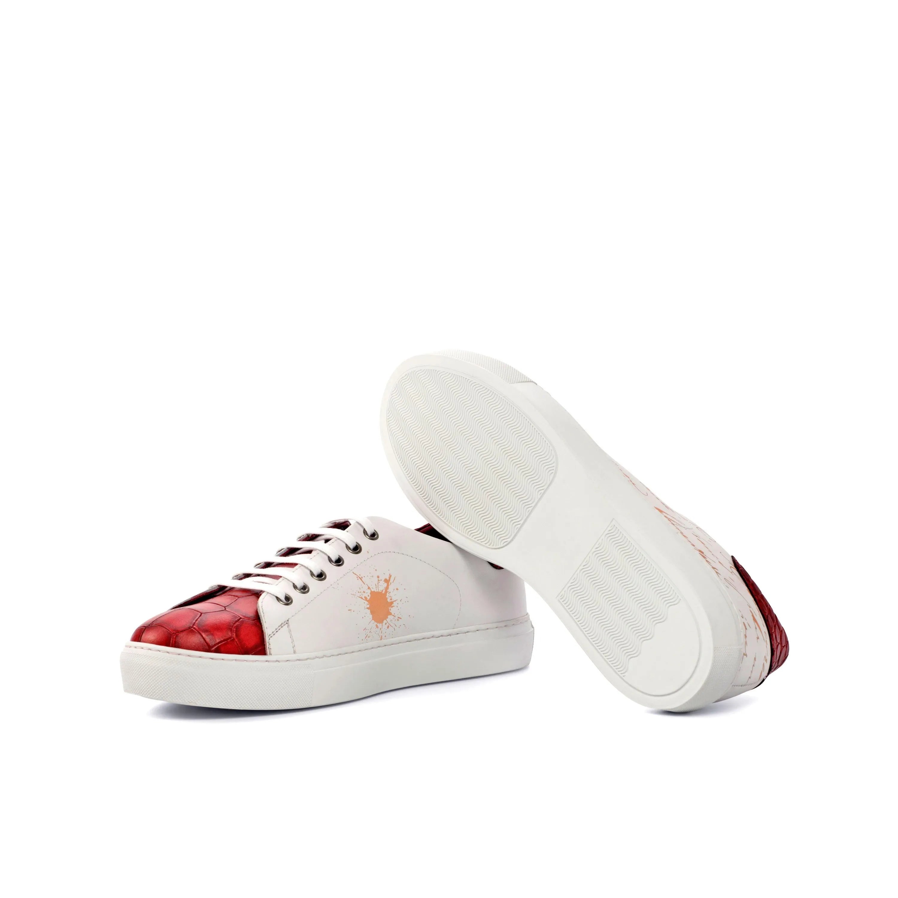 White and red leather G59 Trainer Sneaker II showcased for stylish athletic wear