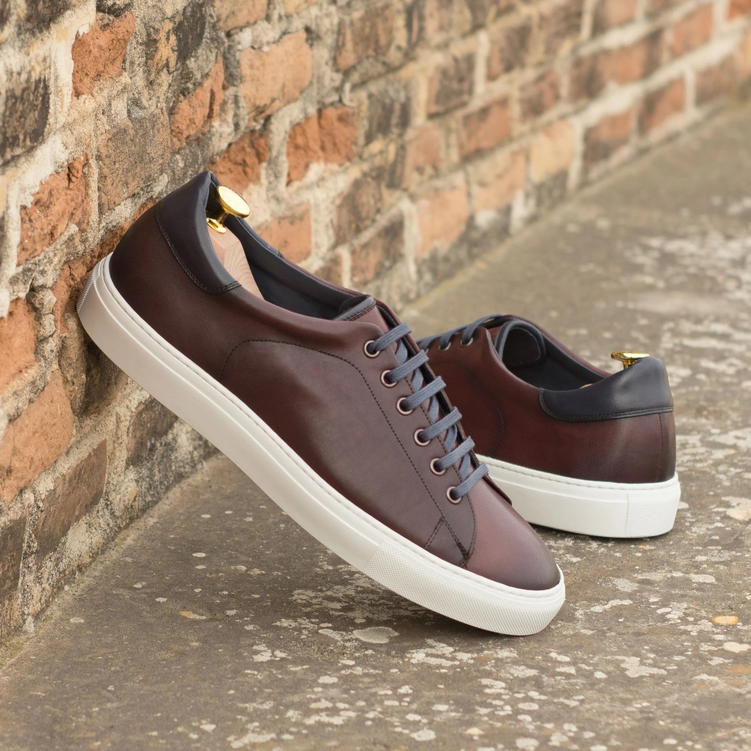 Burgundy leather Gake Trainer Sneakers II featuring a cupsole design and painted calf finish