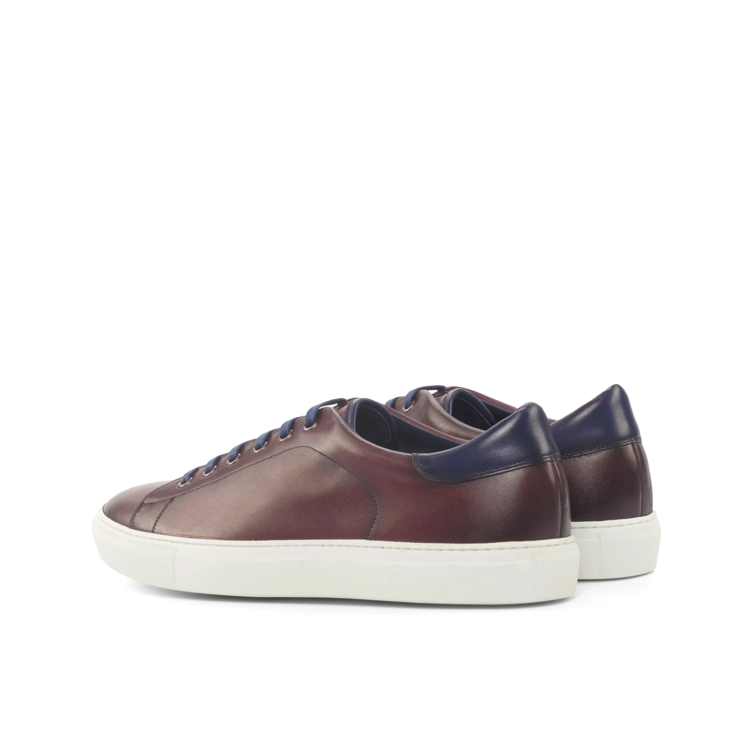 Burgundy leather Gake Trainer Sneakers II with blue accents and cupsole design