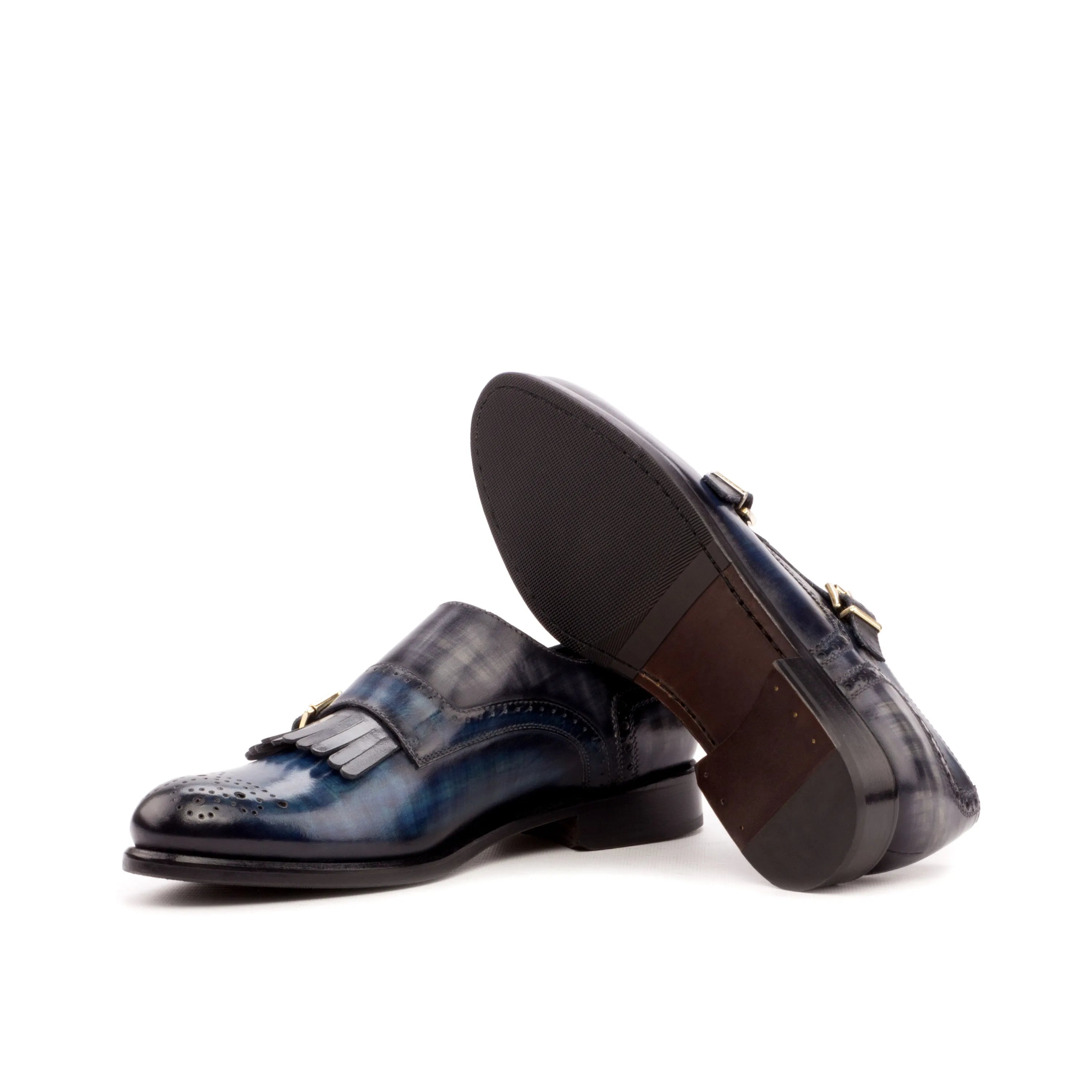 Blue leather monk strap loafers from Gawain Kiltie Womens Patina collection