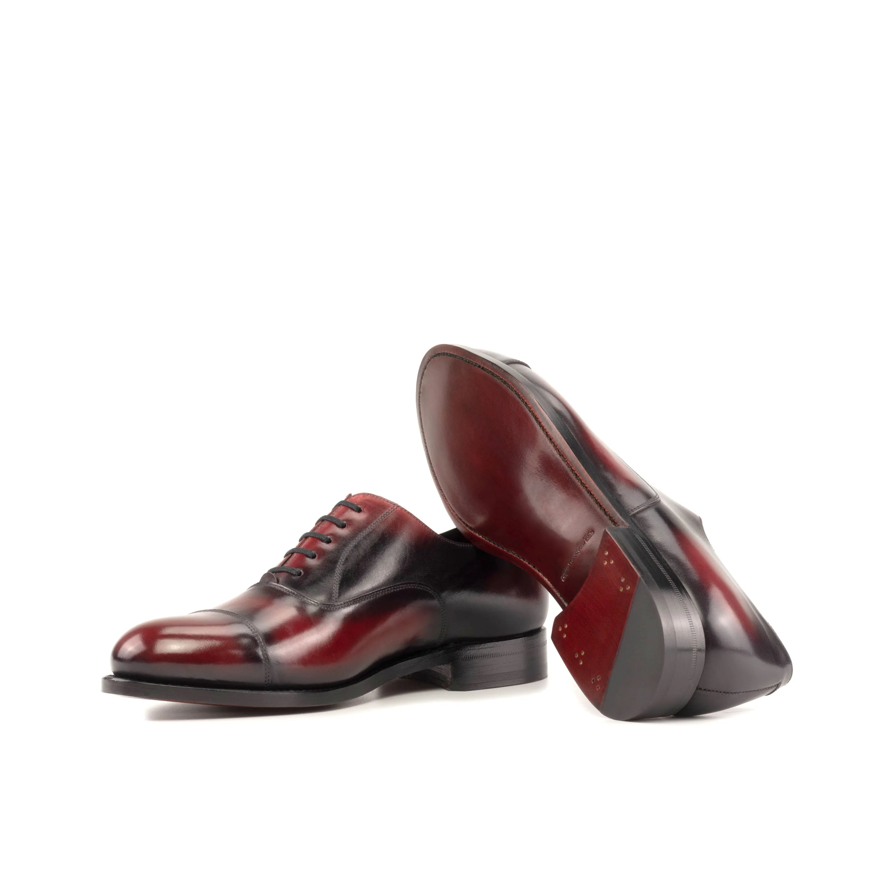 Burgundy and black leather Gazi Patina Oxford shoes for a sophisticated look