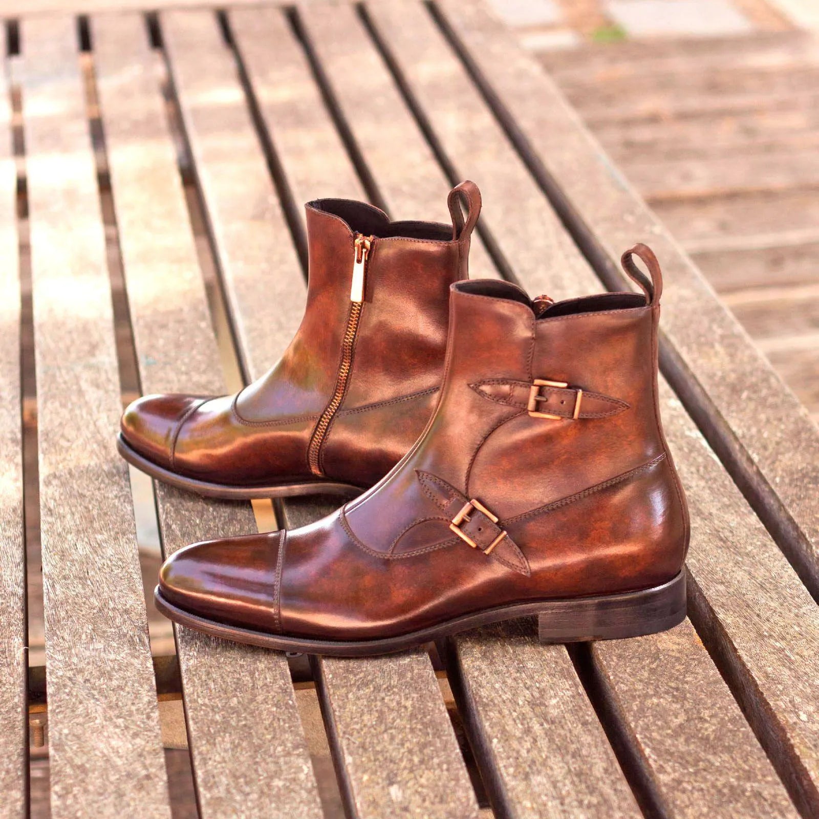 Brown leather ankle boots, Gem Octavian Patina, stylish and versatile footwear option