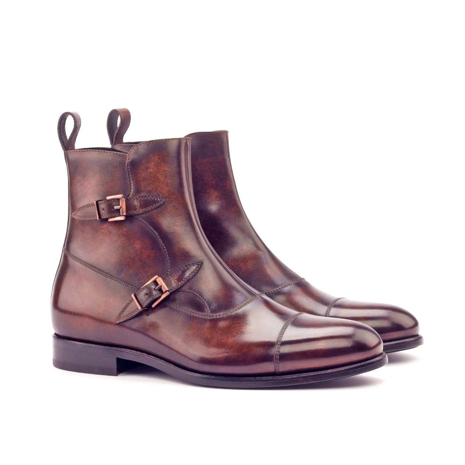 Brown leather monk strap boots, part of the Gem Octavian Patina collection