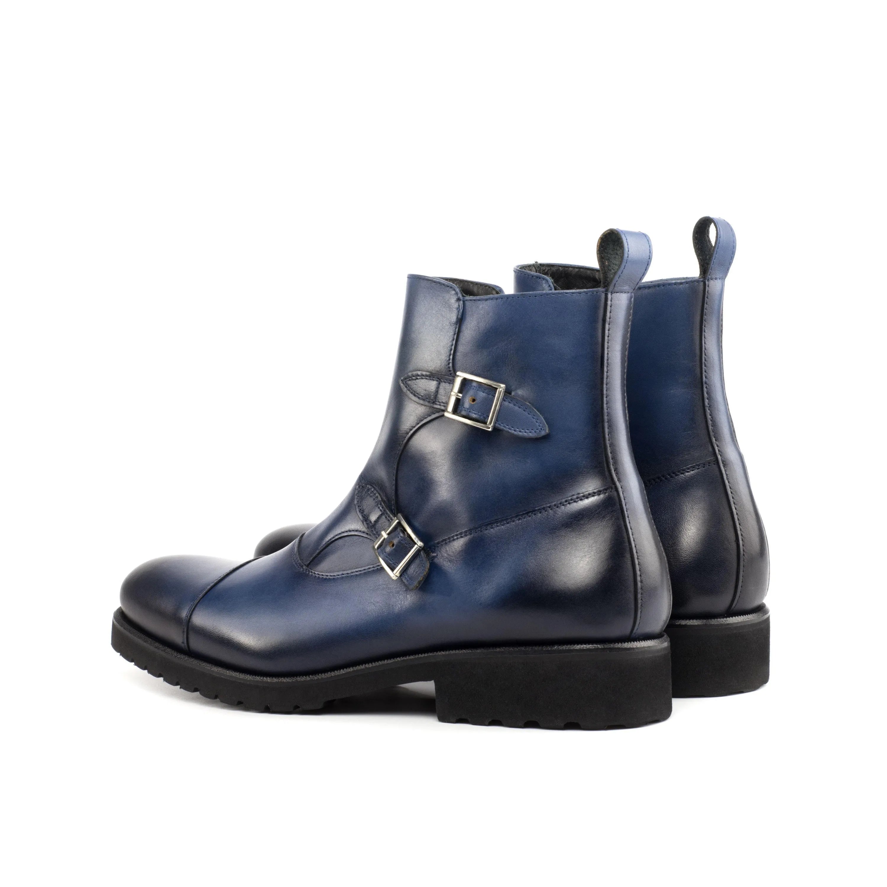 Blue leather double monk strap boots from the Georgino Octavian collection