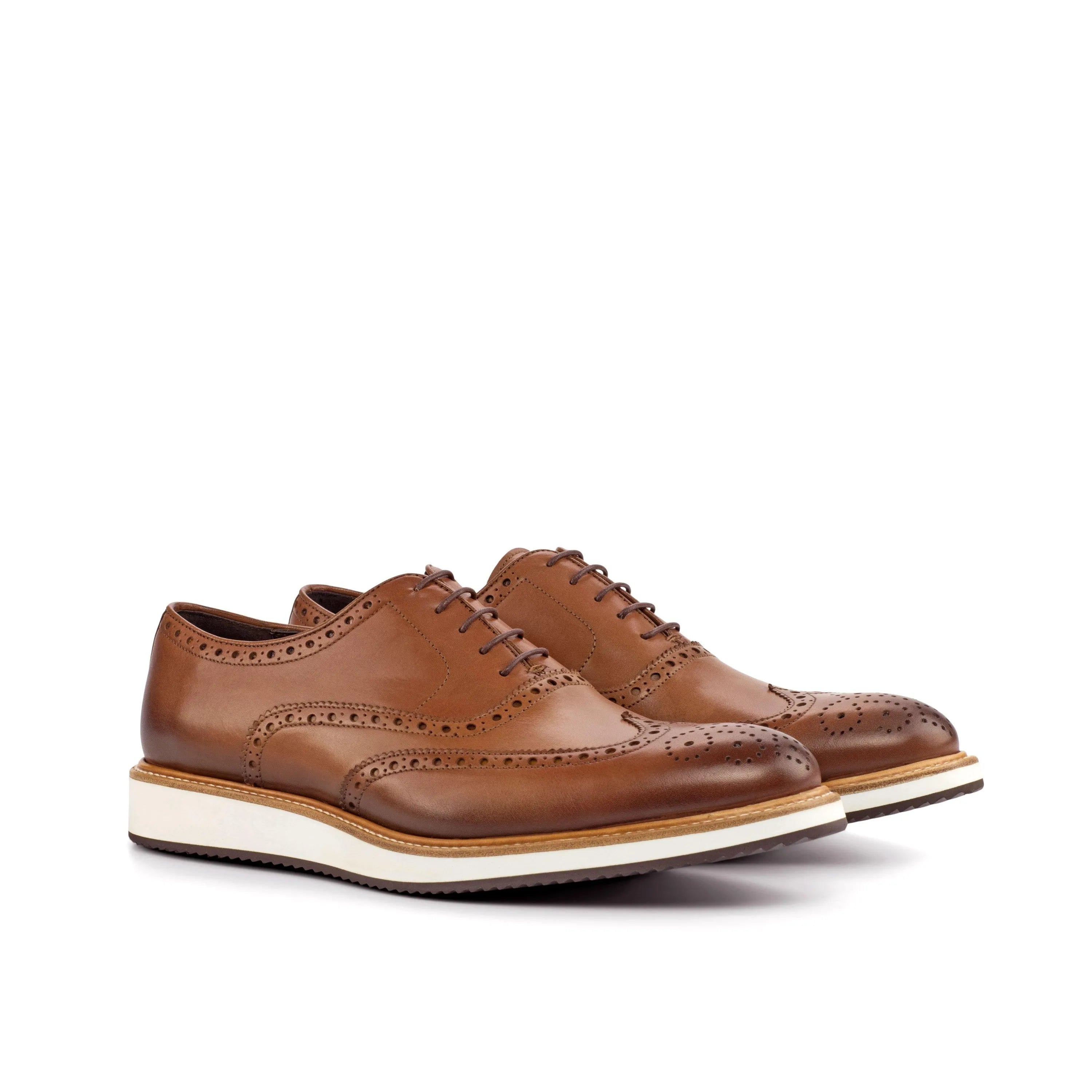 Brown leather wingtip dress shoes, GH09 Full Brogue Shoes, elegant luxury bespoke shoes for men