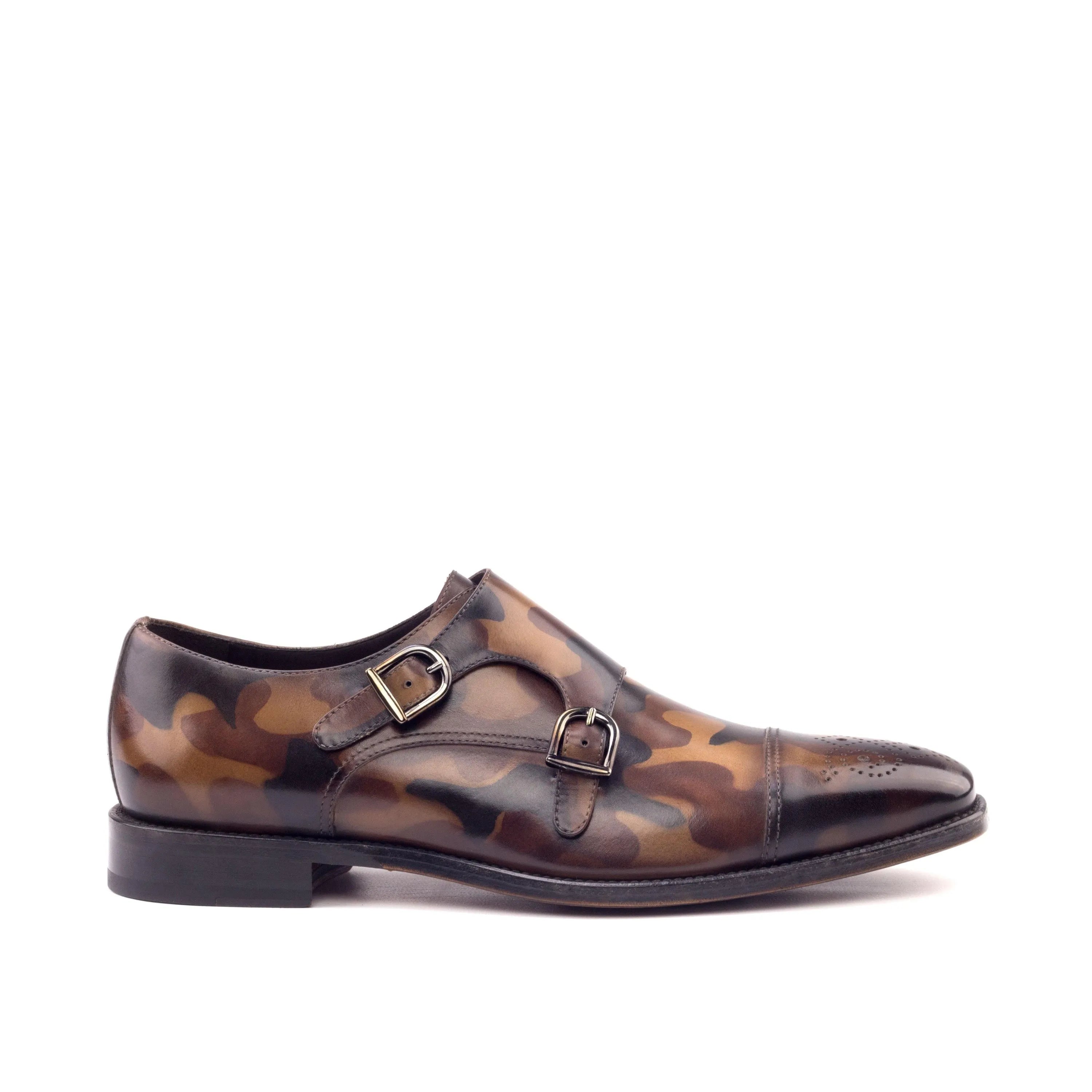 Camo leather double monk strap shoe GI Double Monk Patina for elegant style and comfort