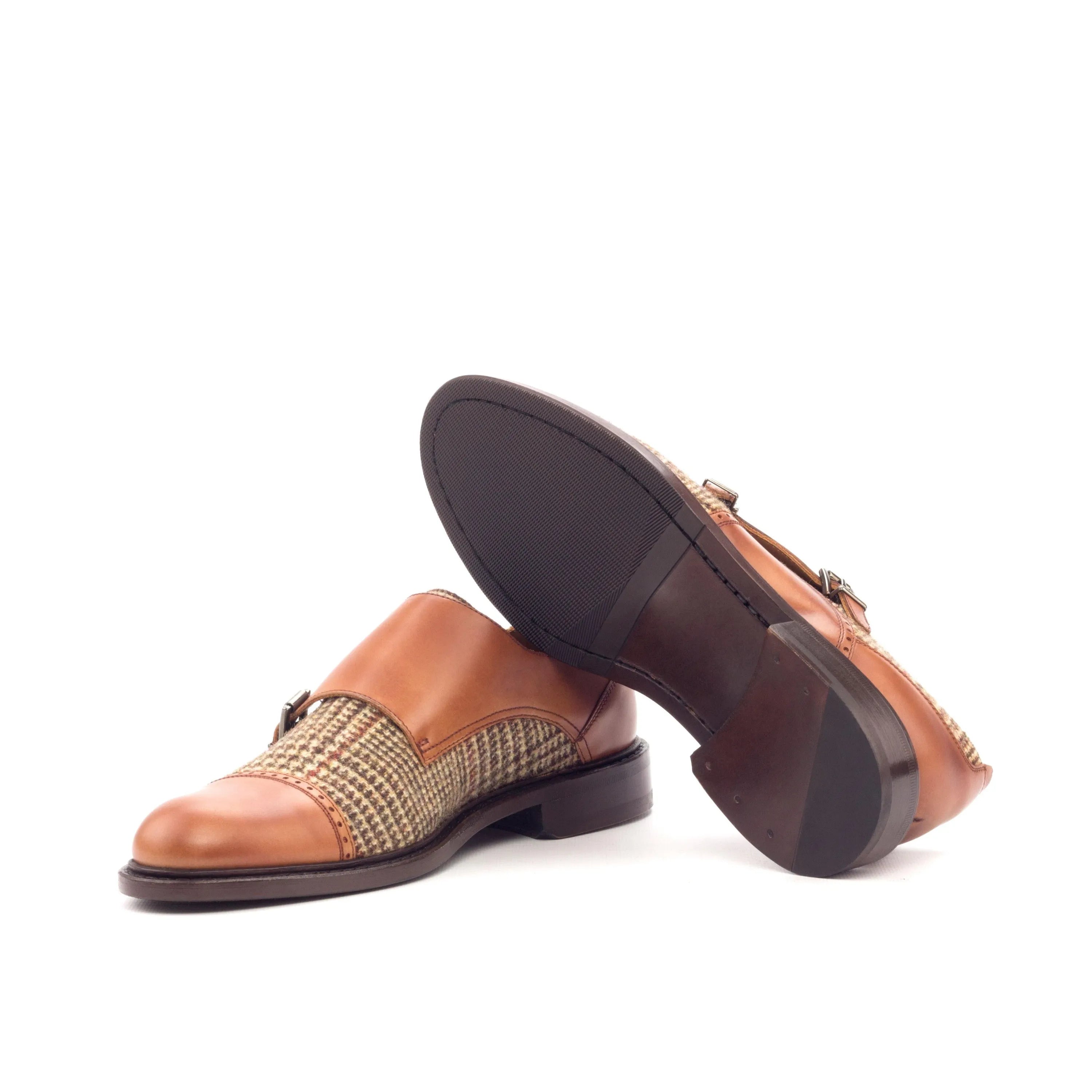 Brown leather and tweed Double Monk shoes from Gina Women Double collection
