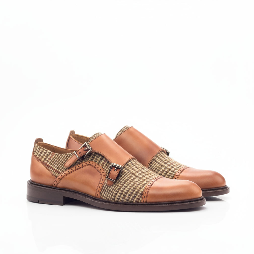 Tan and tweed Double Monk shoes from the Gina Women Double collection