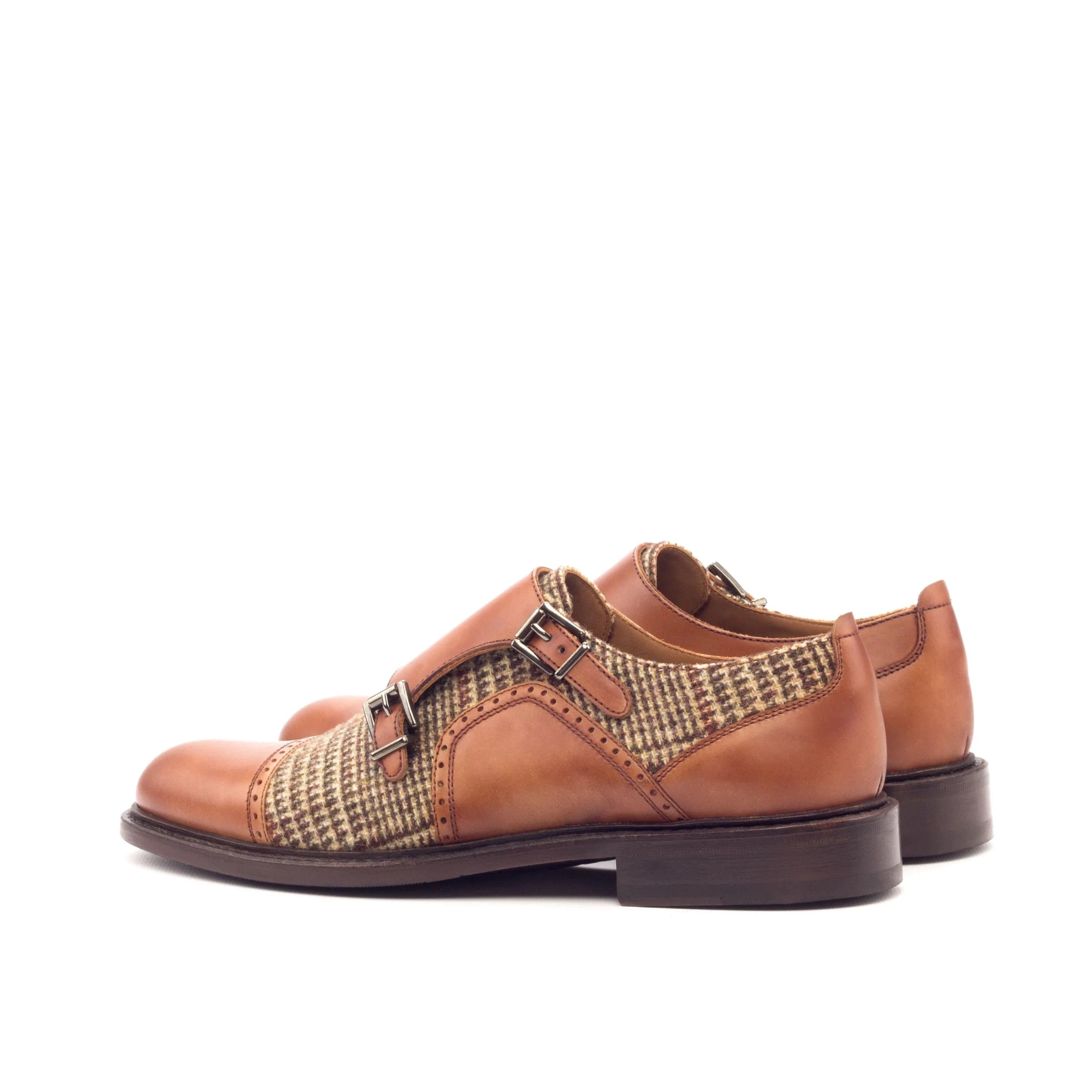 Brown leather and tweed Double Monk shoes from Gina Women Double Monk II collection