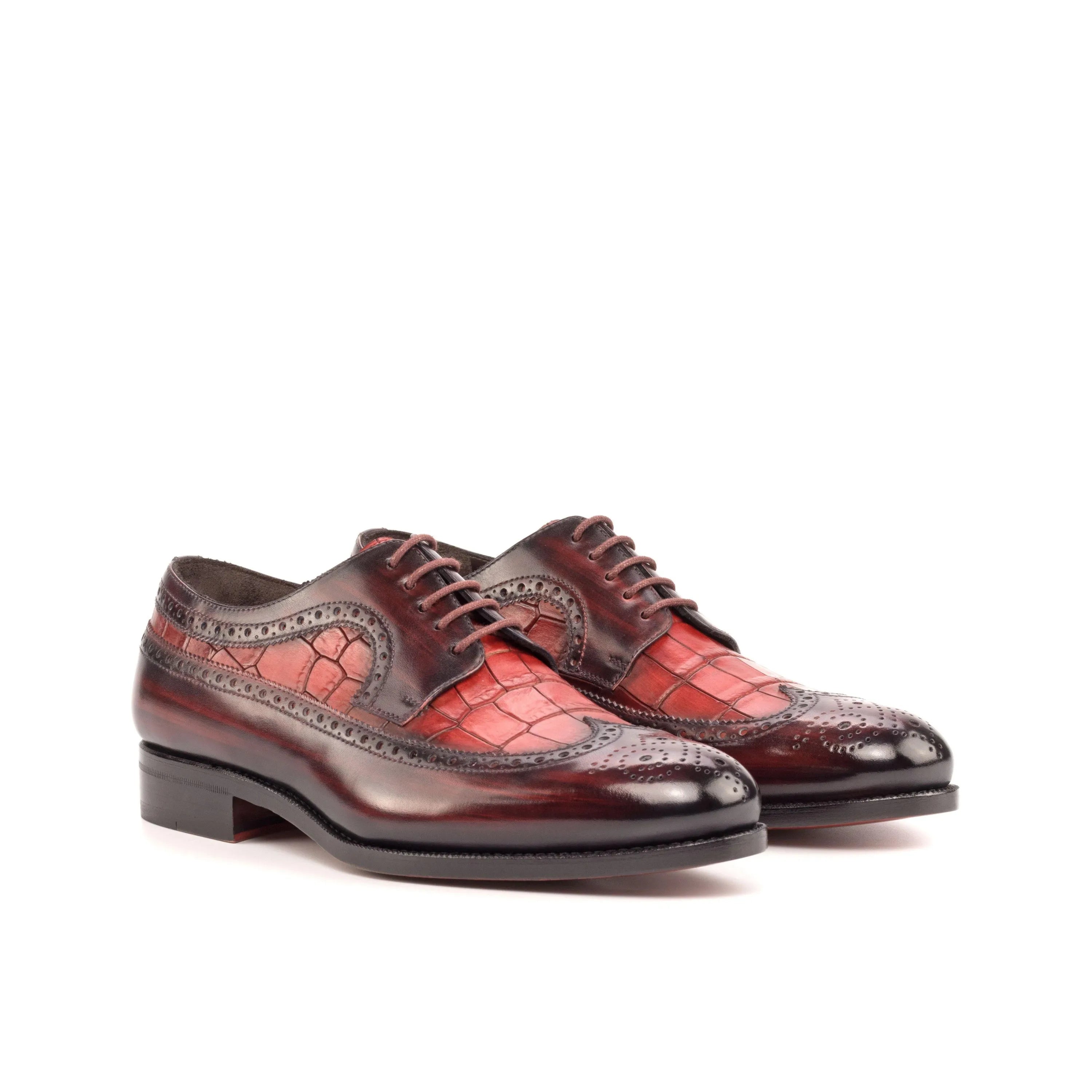 Burgundy and red leather Givanios Patina Longwing Blucher shoes for formal occasions