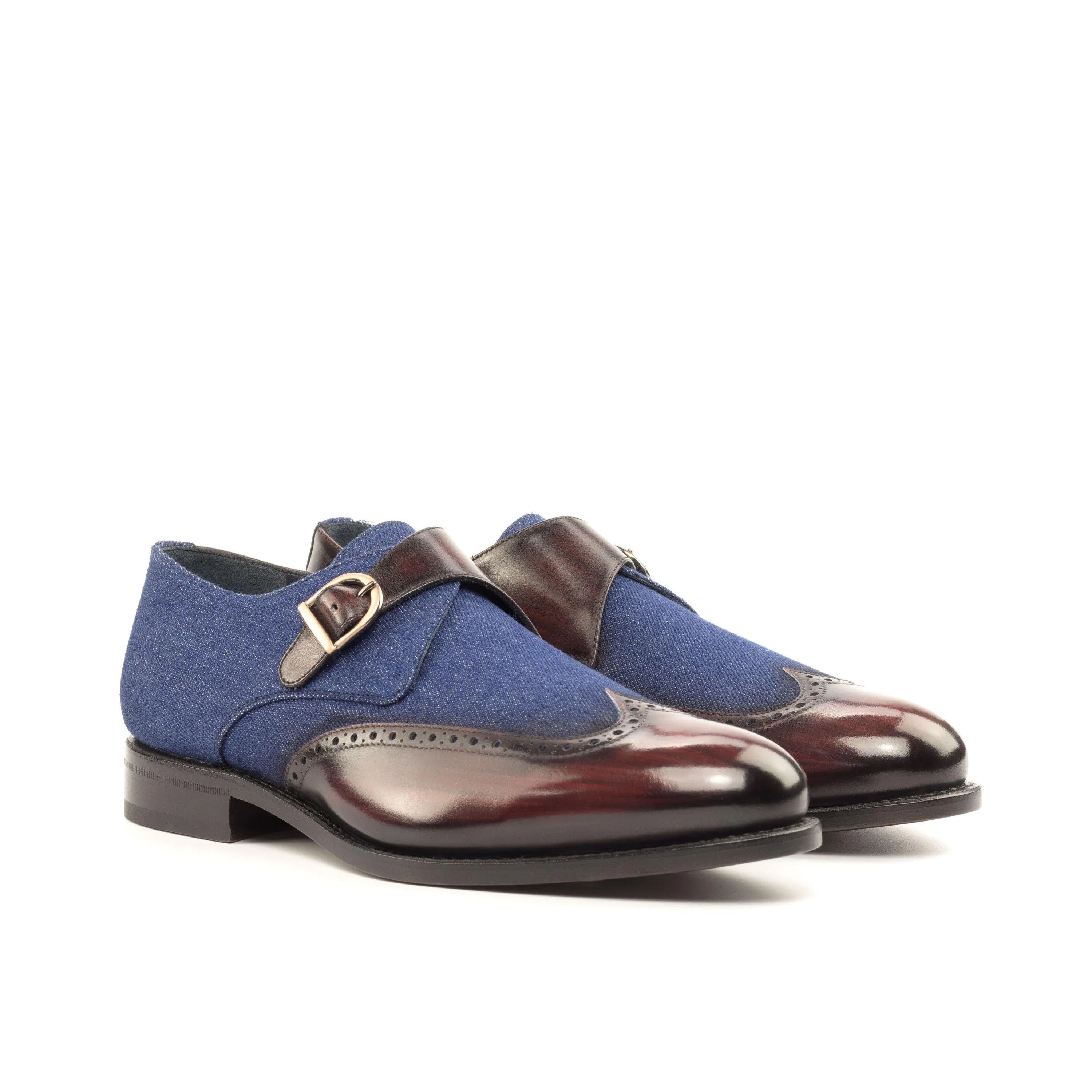 Men’s Givario Single Monk Patina Shoes in blue and burgundy, stylish monk patina shoes
