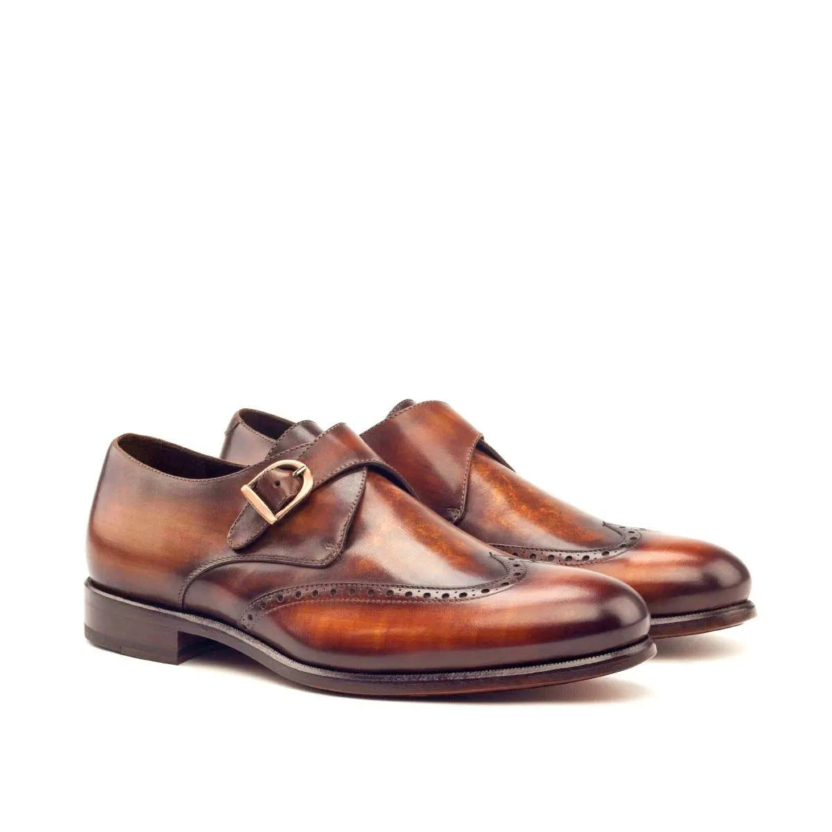 Brown leather Givio Single Monk Patina Shoes, stylish monk patina shoes for formal wear