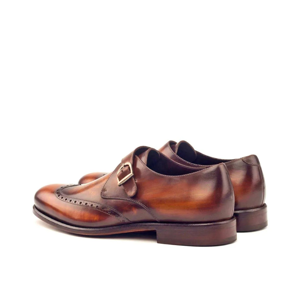 Pair of brown leather Givio Single Monk Patina Shoes in a stylish design