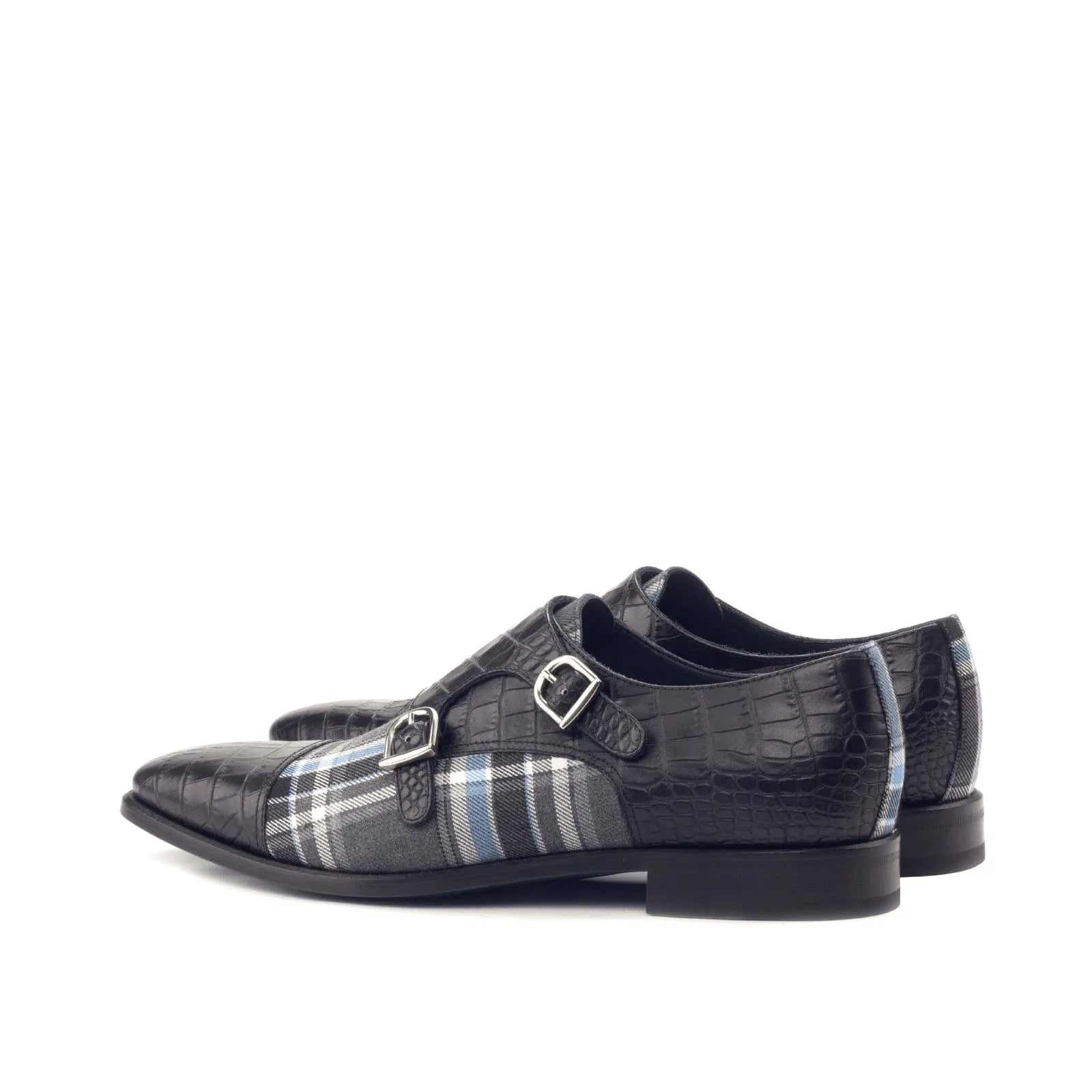 Black leather Glimco Double Monk strap shoes showcasing elegant double monk patina