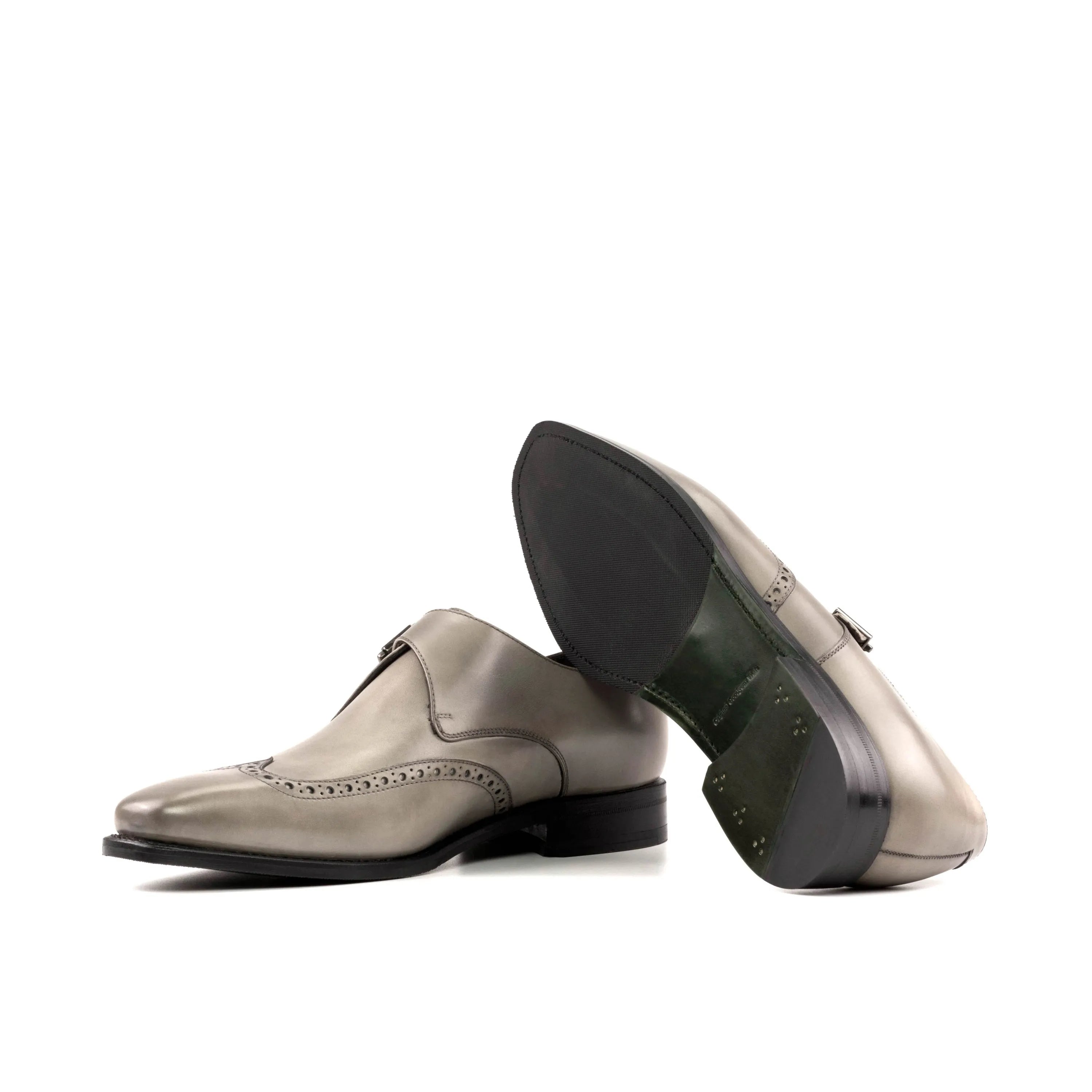 Gray leather monk strap shoes from the Godfry Single Monk collection for modern elegance